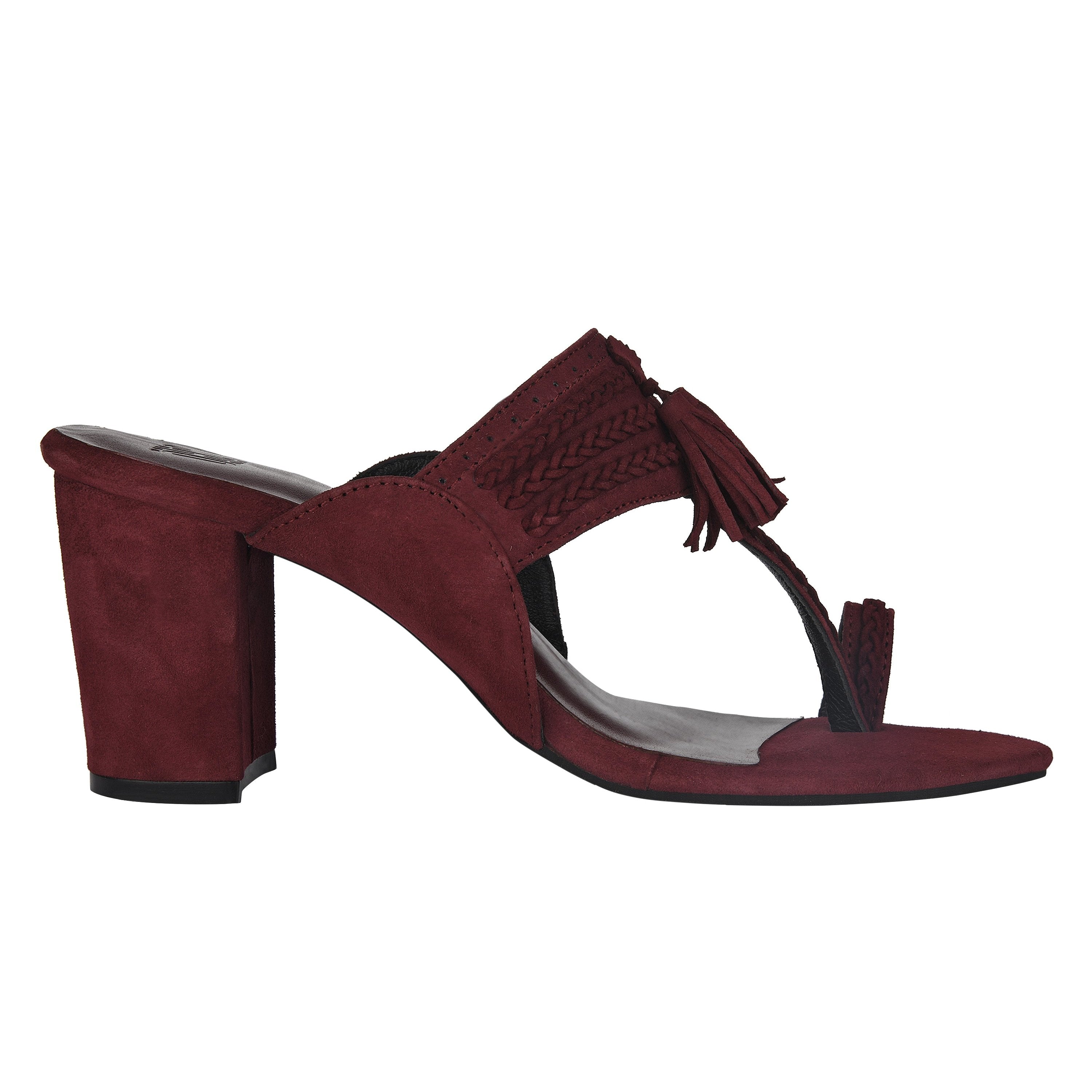 Maroon Kolhapuri Block Heels For Women