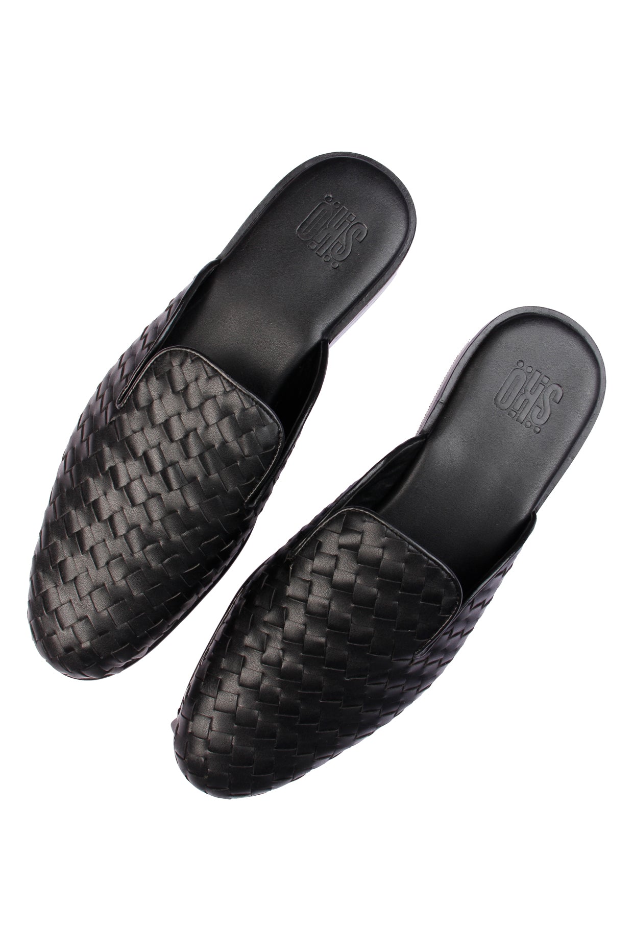 David Black Weave Mules For Men