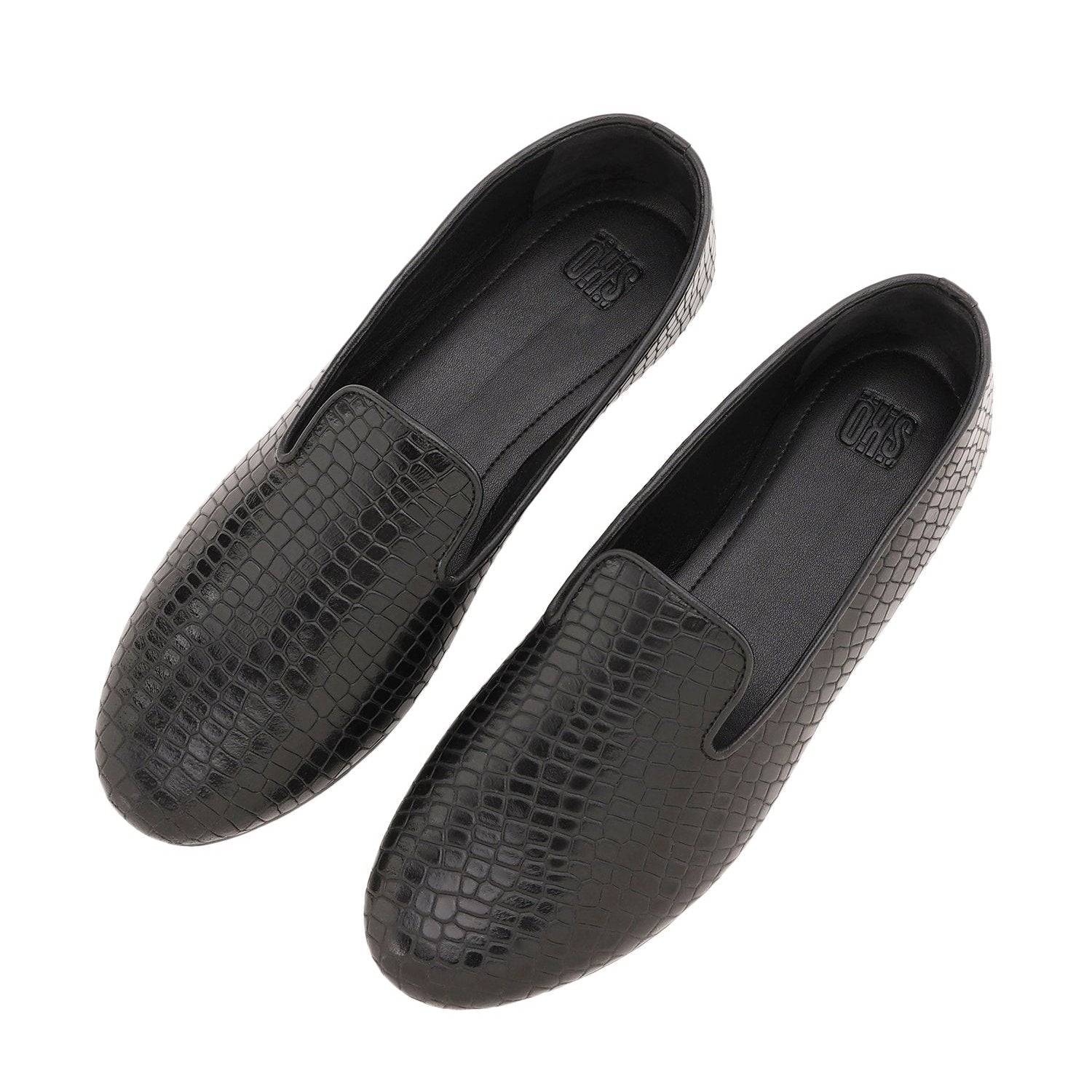 Madison Black Croc Loafers For Women
