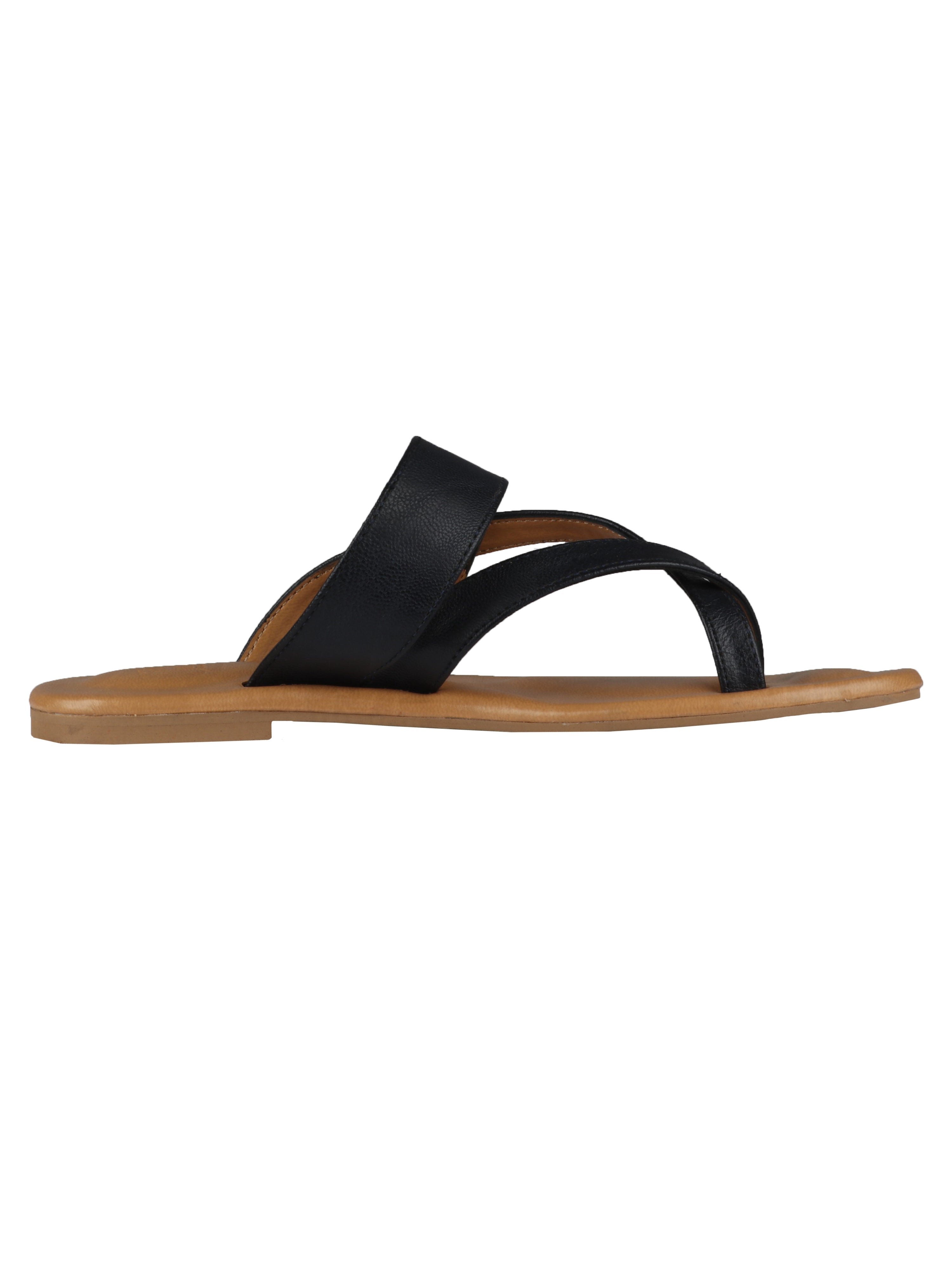 Genoa Black Flat Sandals For Women