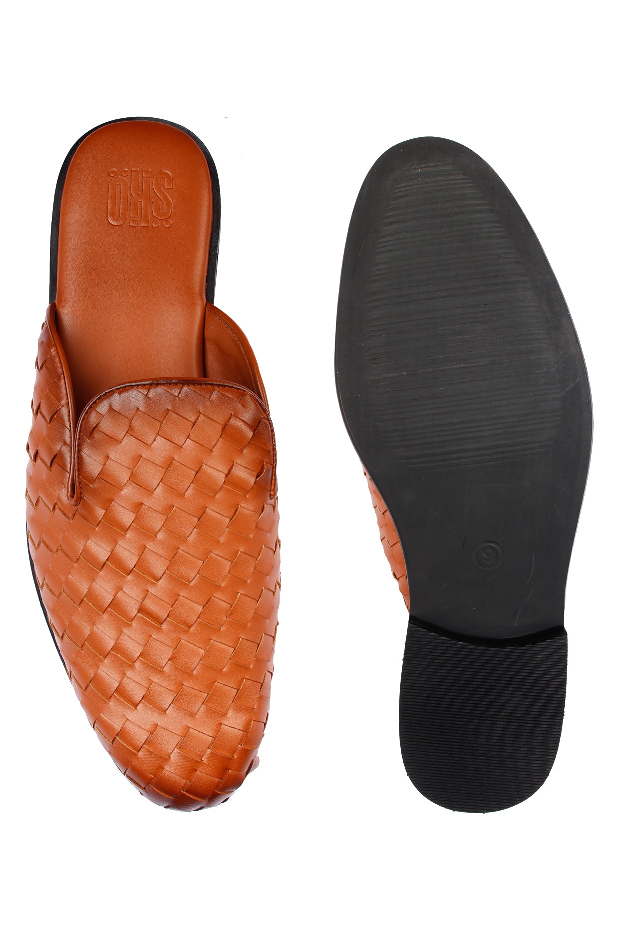 David Tan Weave Mules For Men