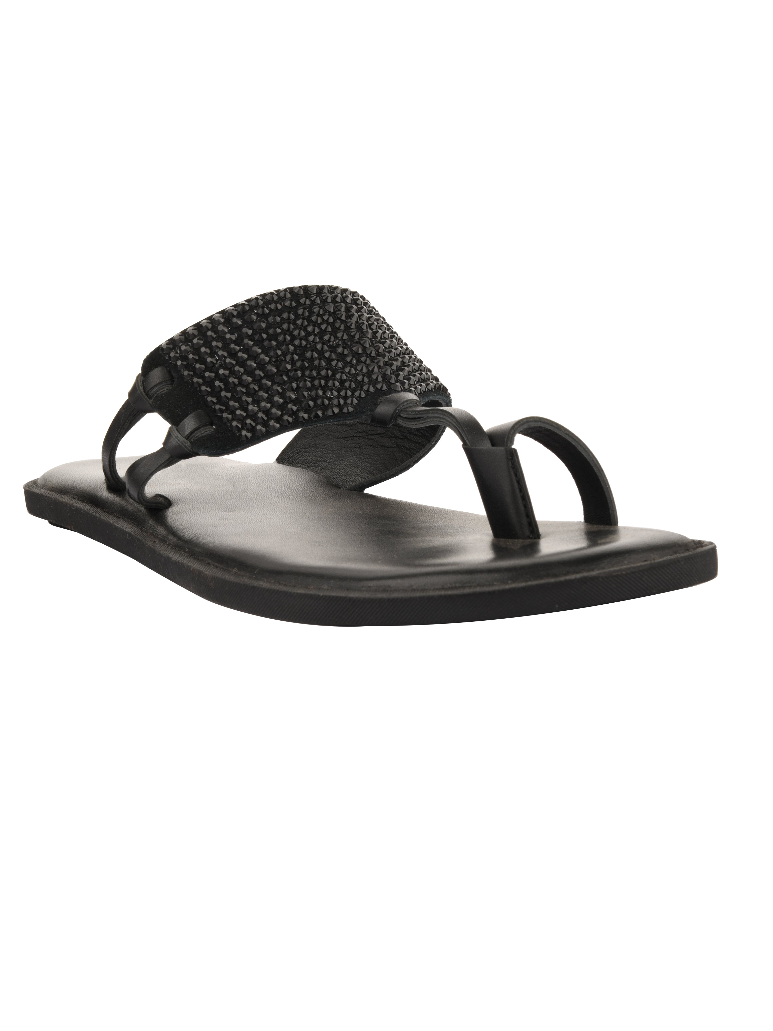 Indy Black Crystal Kolhapuri Slippers For Men