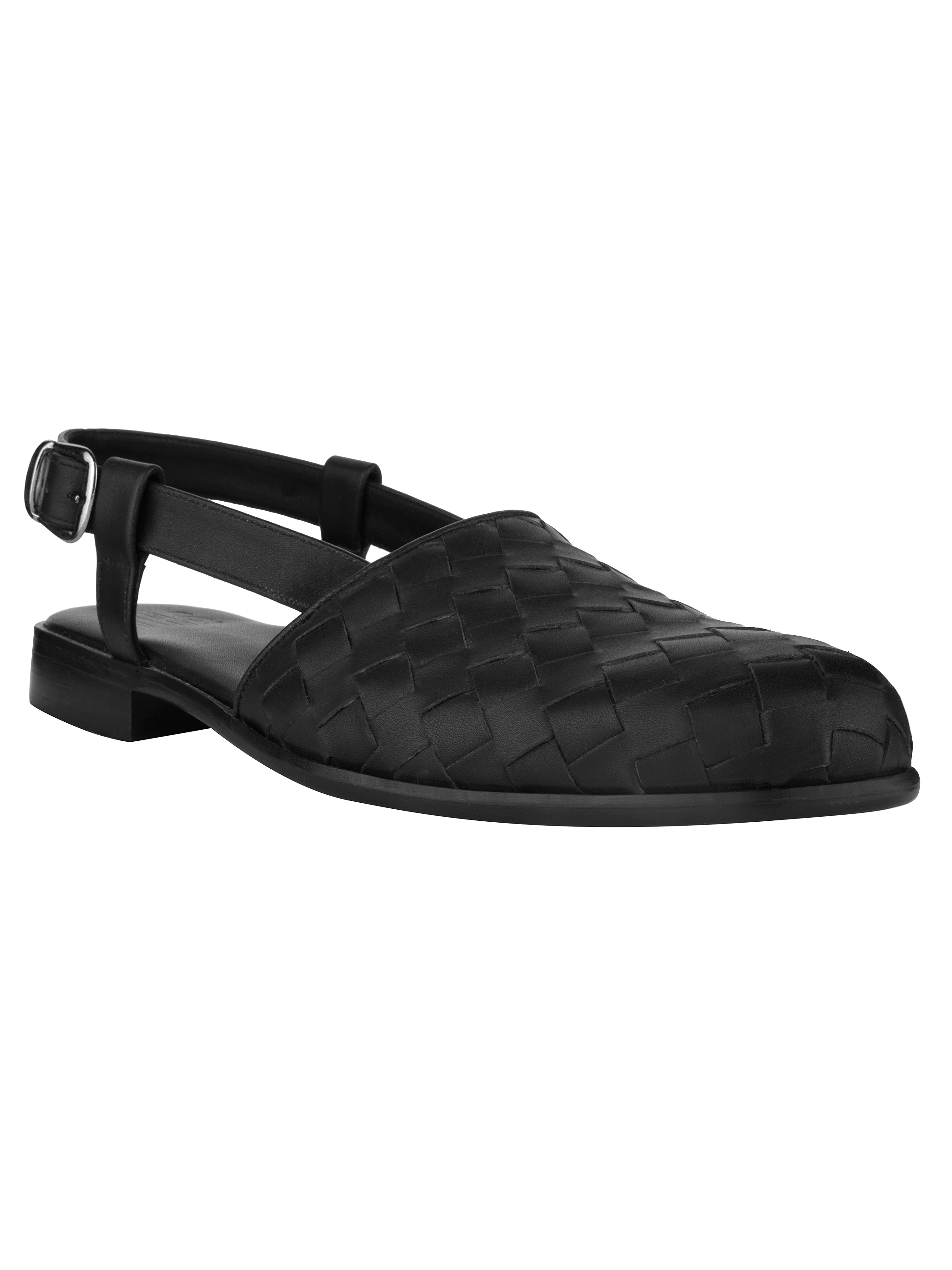 Black Weave Peshawari Sandals For Men