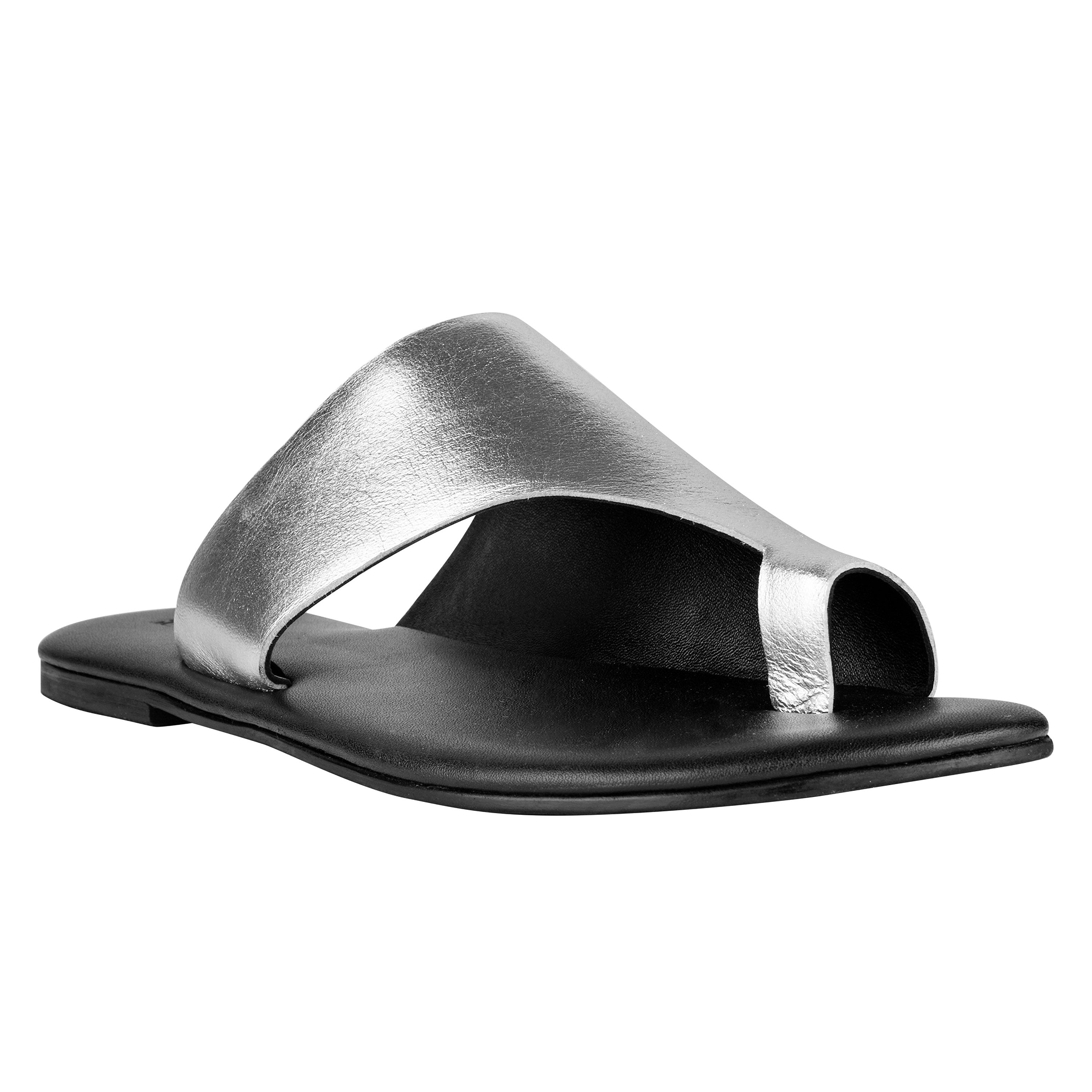 Amalfi Silver Flat Sandals For Women