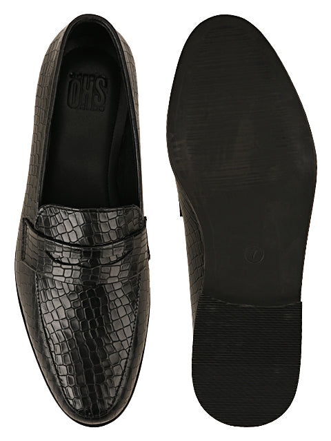 Hugo Black Croc Loafers For Men