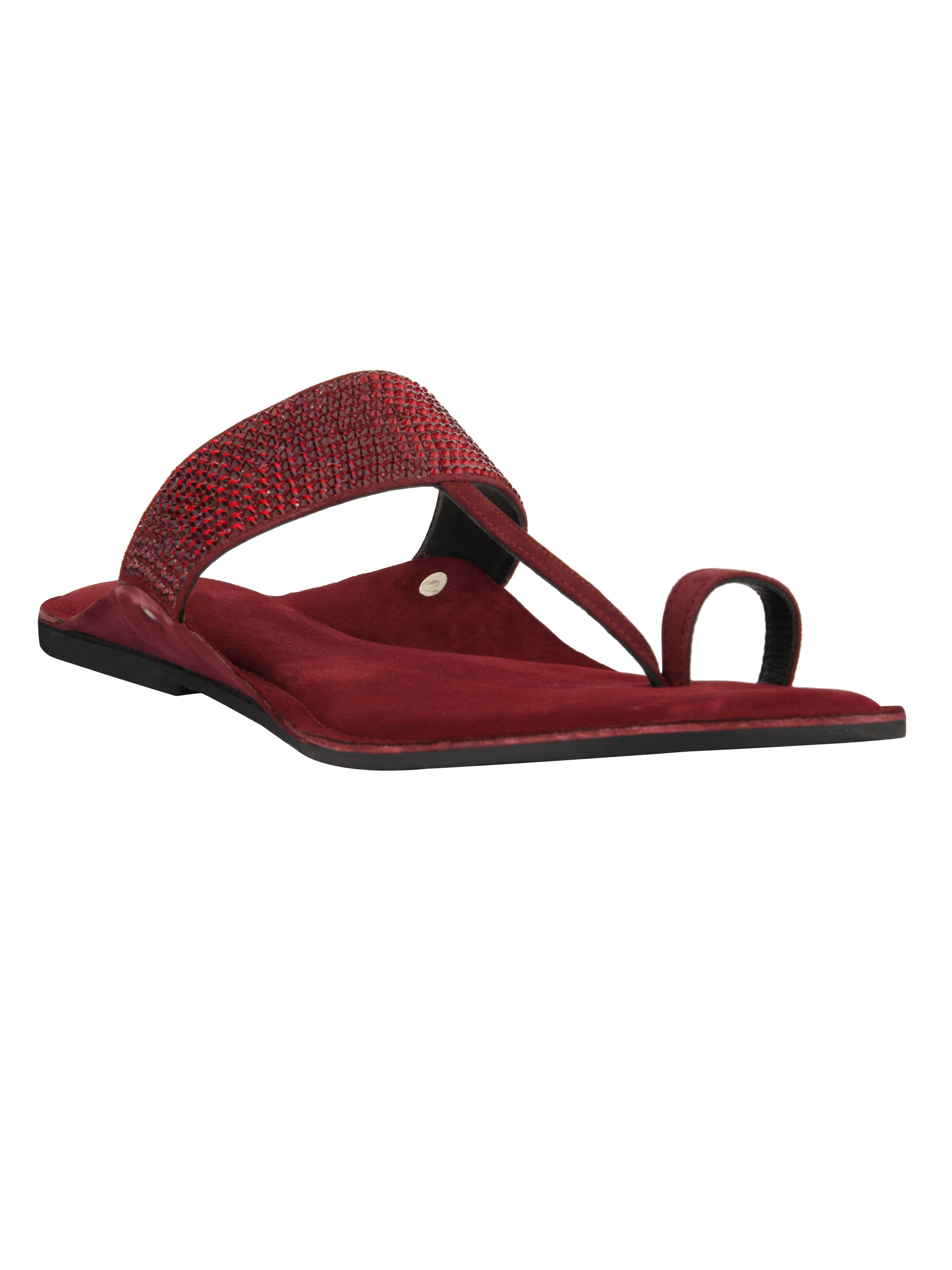 Maroon Crystal Kolhapuri Sandals For Men