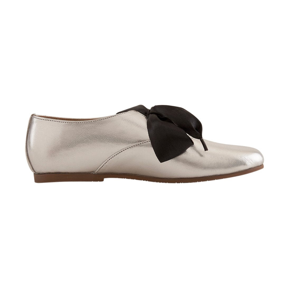 Freya Silver Derby Shoes With Bow Laces For Women
