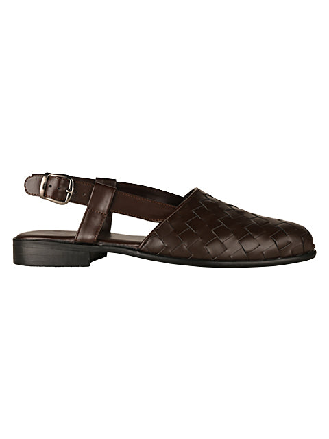 Brown Weave Peshawari Sandals For Men