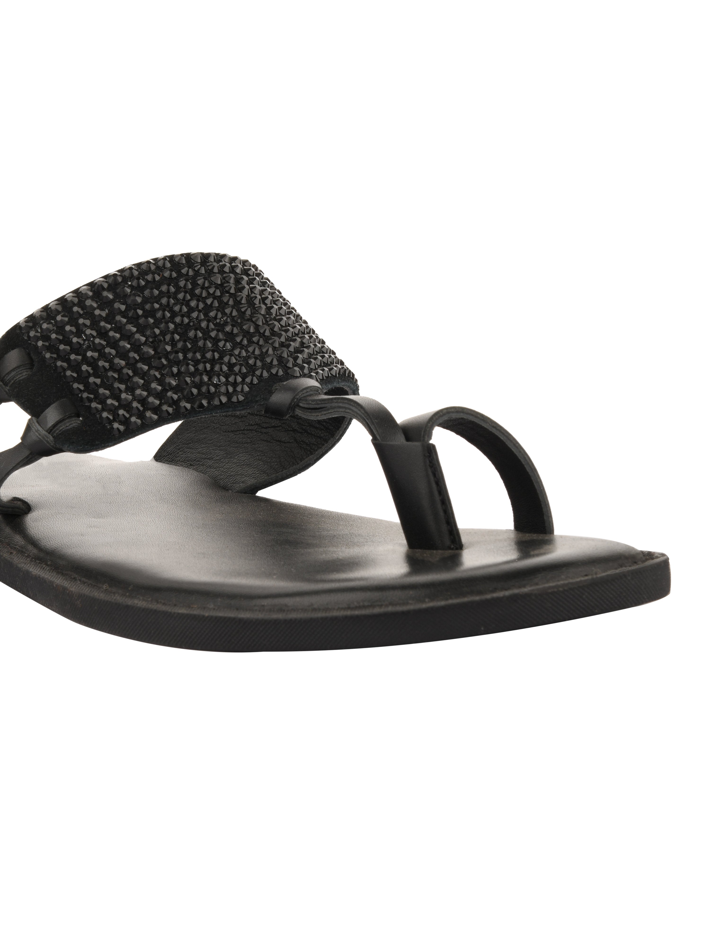 Indy Black Crystal Kolhapuri Slippers For Men