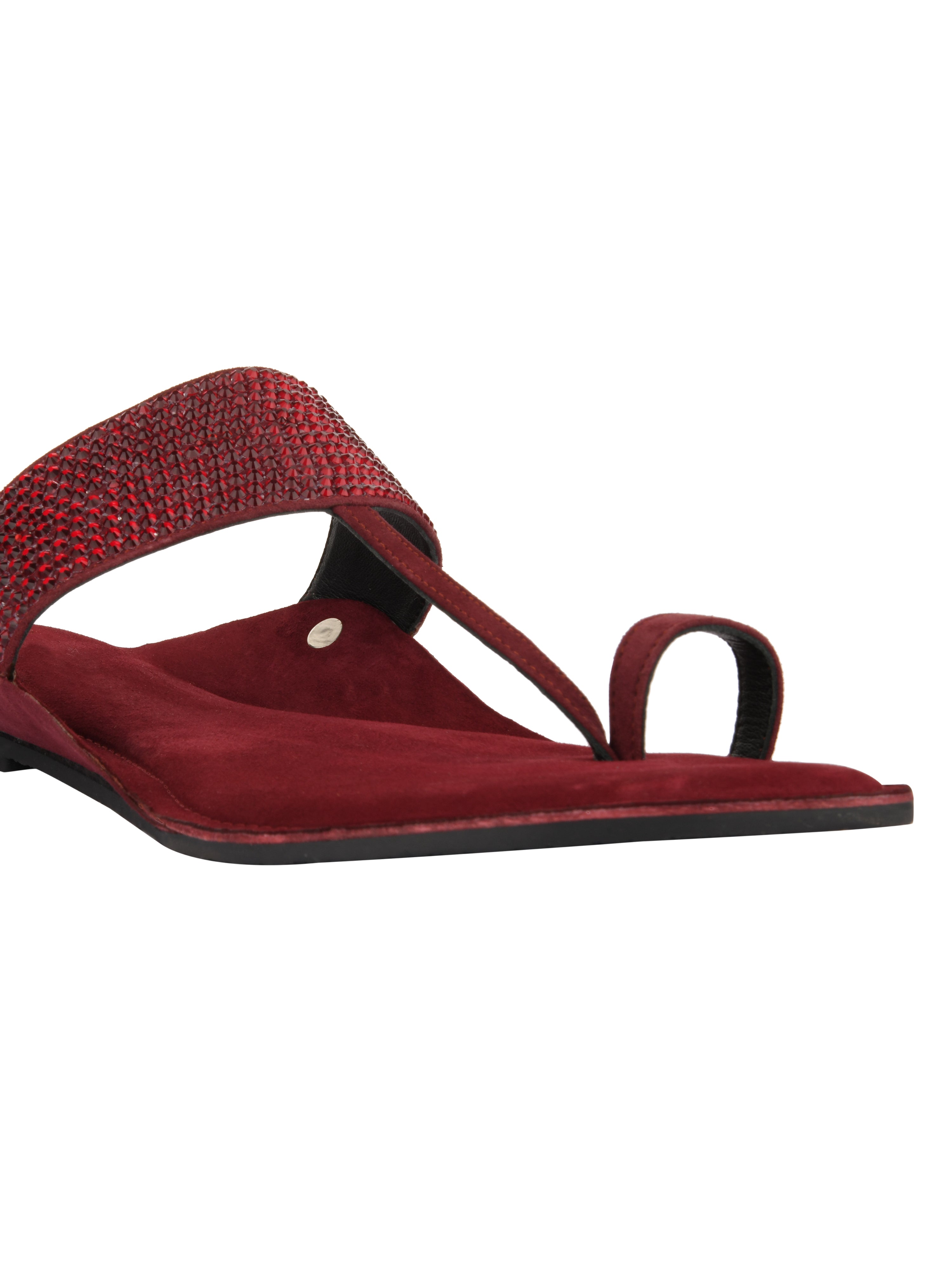 Maroon Crystal Kolhapuri Sandals For Men