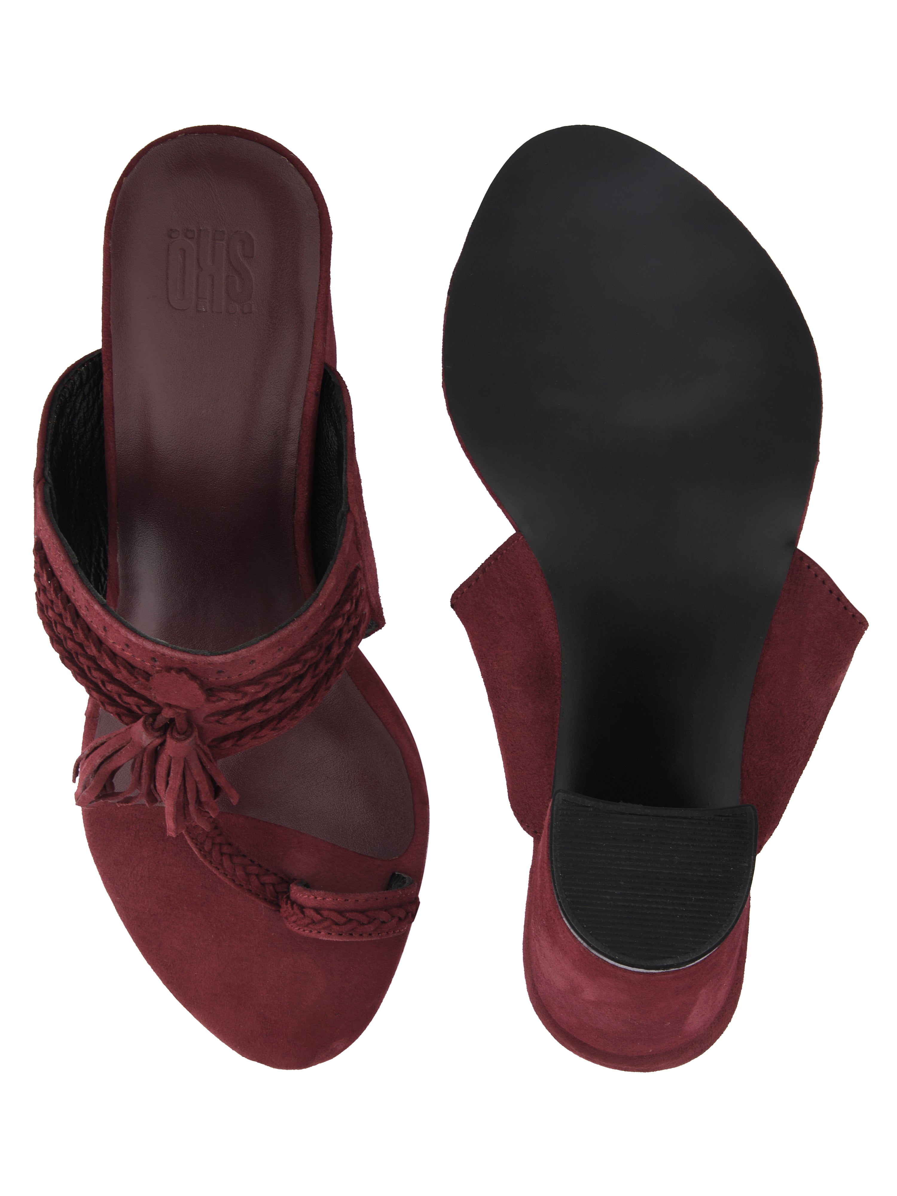 Maroon Kolhapuri Block Heels For Women