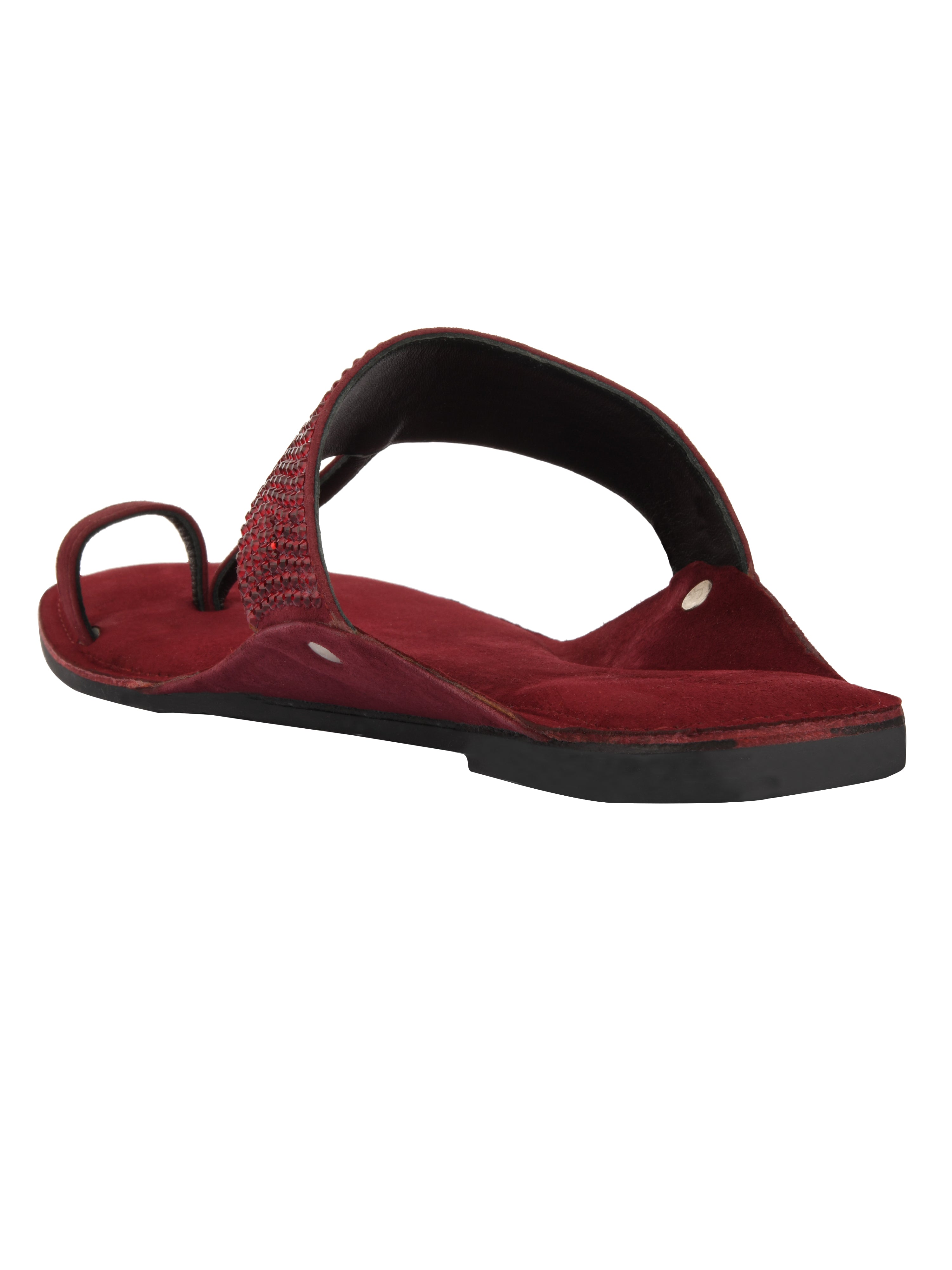Maroon Crystal Kolhapuri Sandals For Men