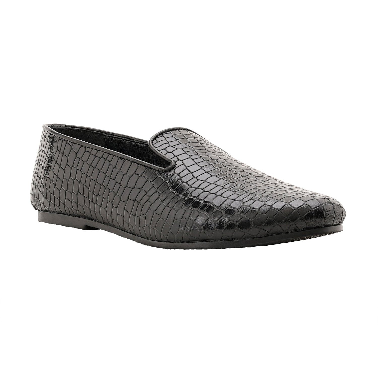 Madison Black Croc Loafers For Women