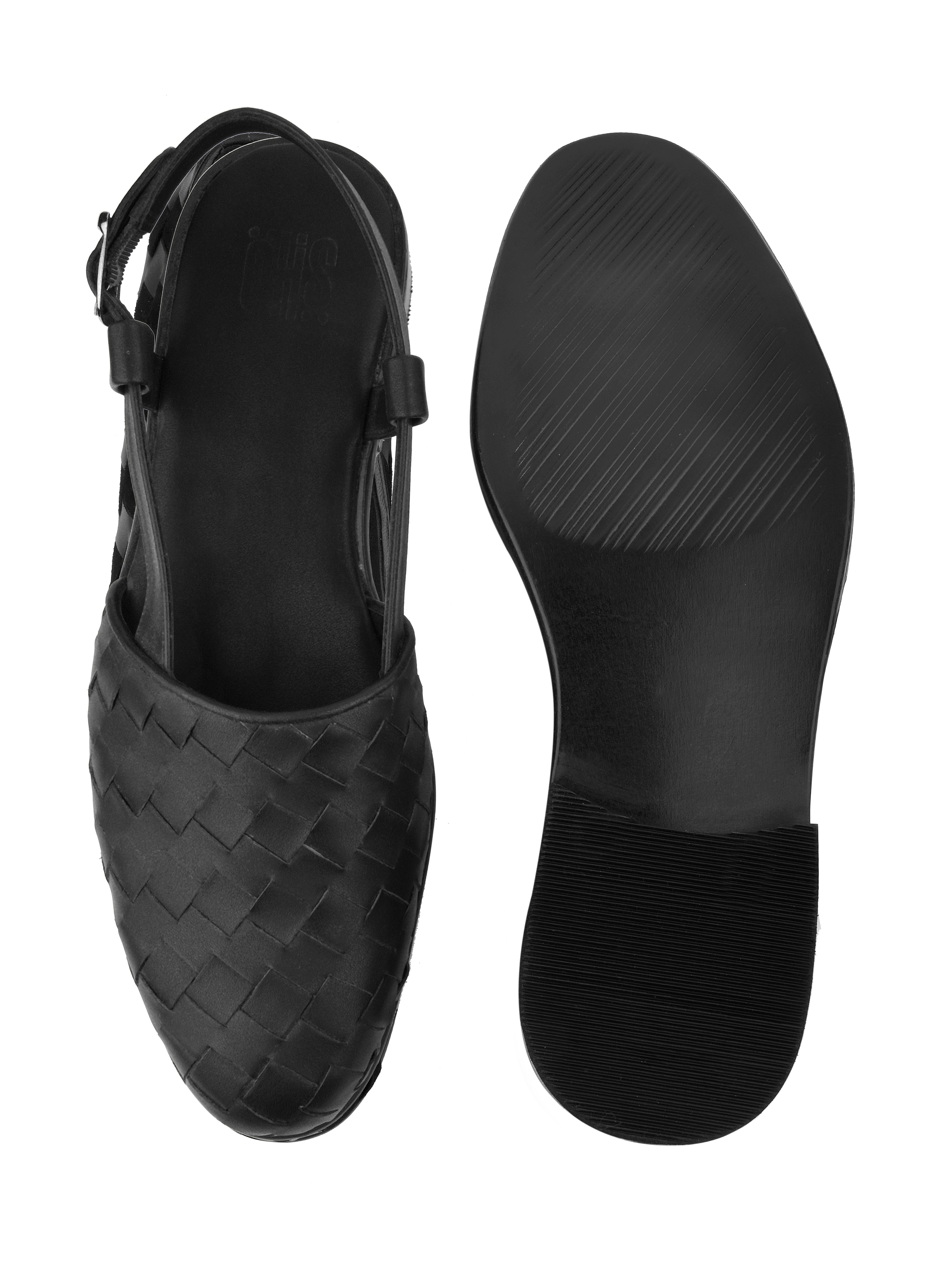 Black Weave Peshawari Sandals For Men