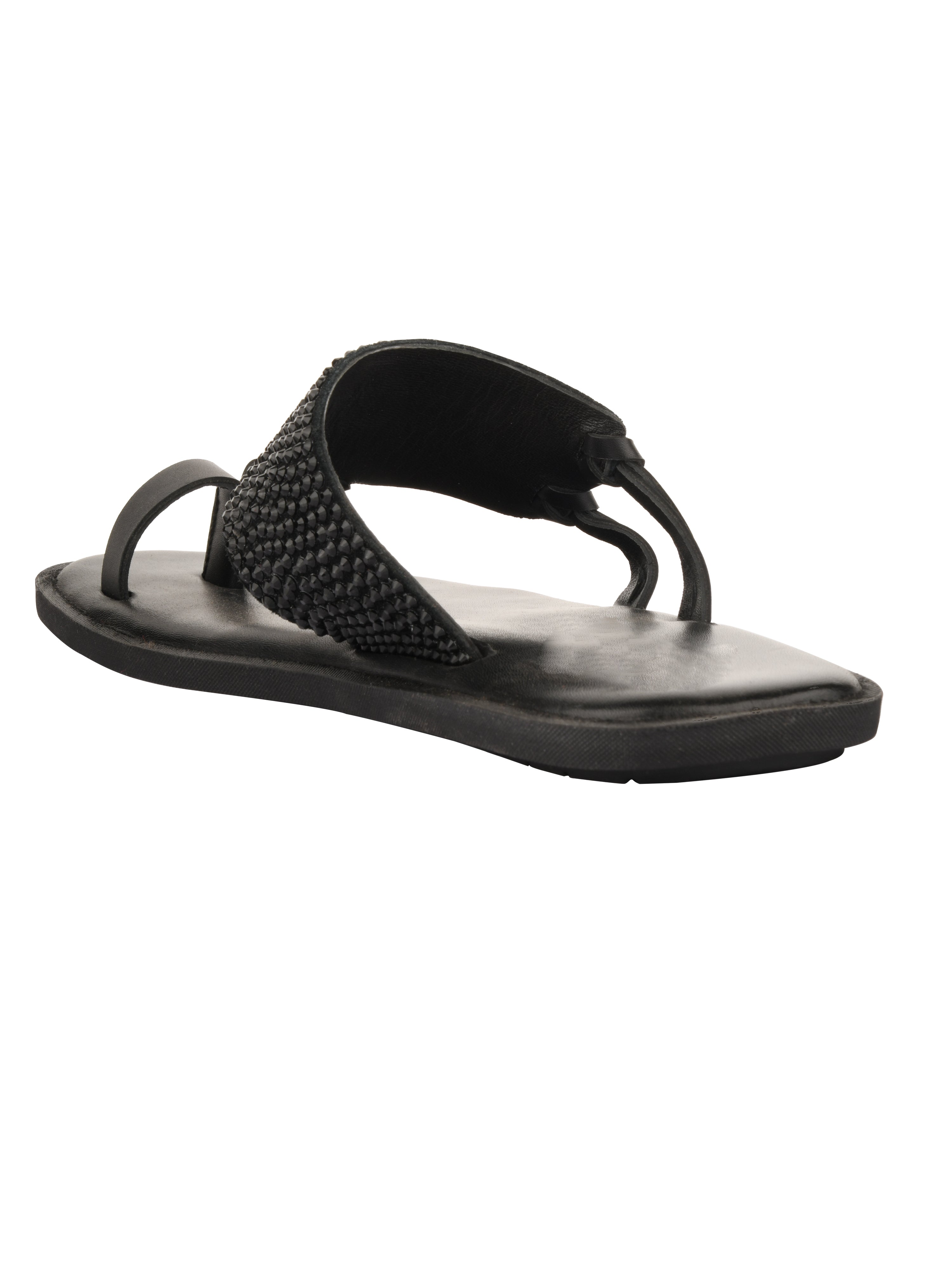 Indy Black Crystal Kolhapuri Slippers For Men