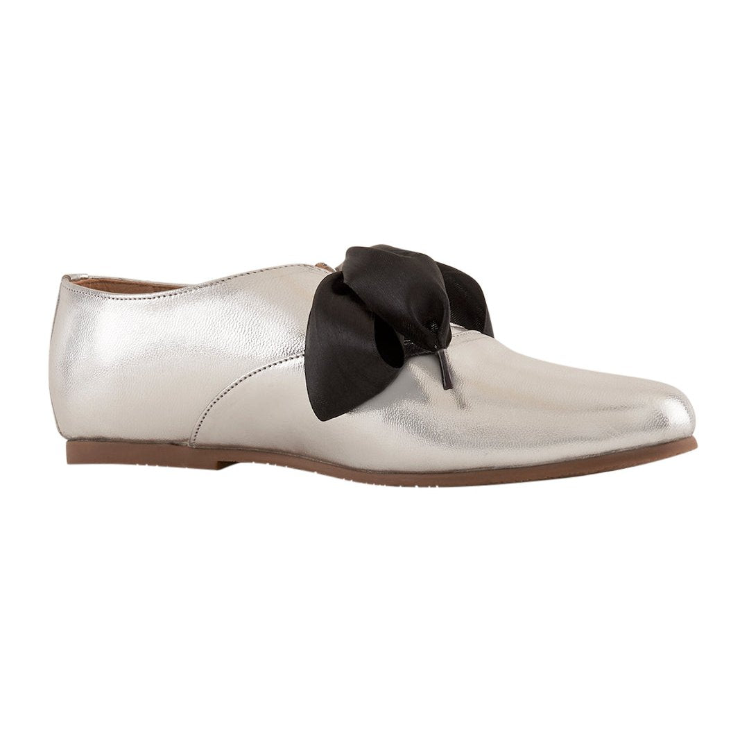 Freya Silver Derby Shoes With Bow Laces For Women