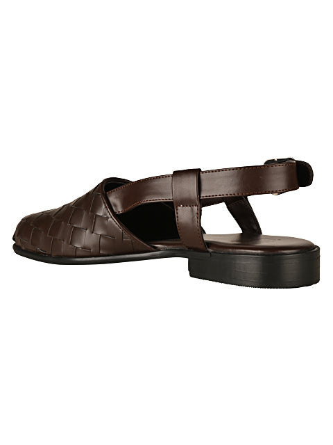 Brown Weave Peshawari Sandals For Men