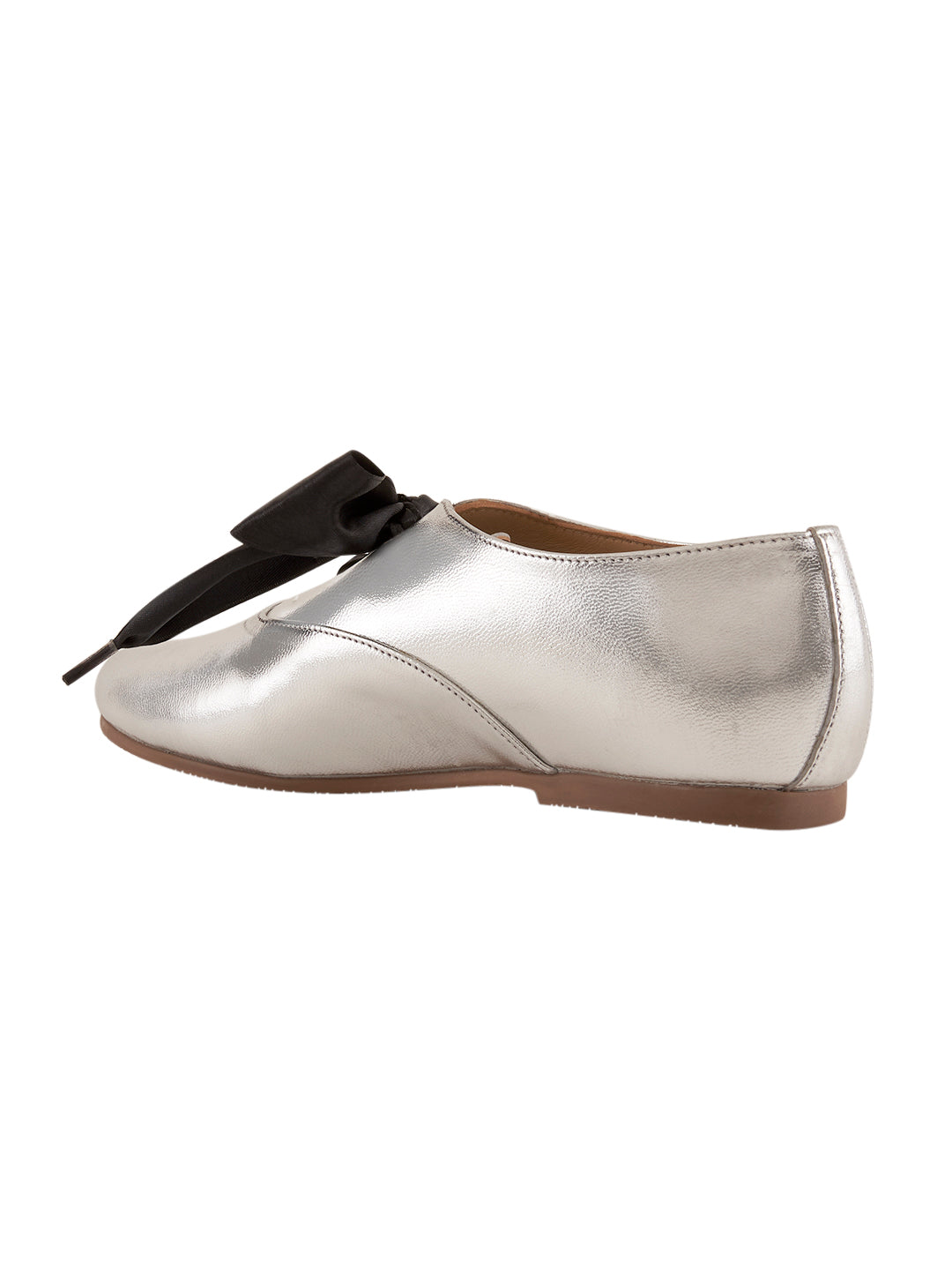 Freya Silver Derby Shoes With Bow Laces For Women