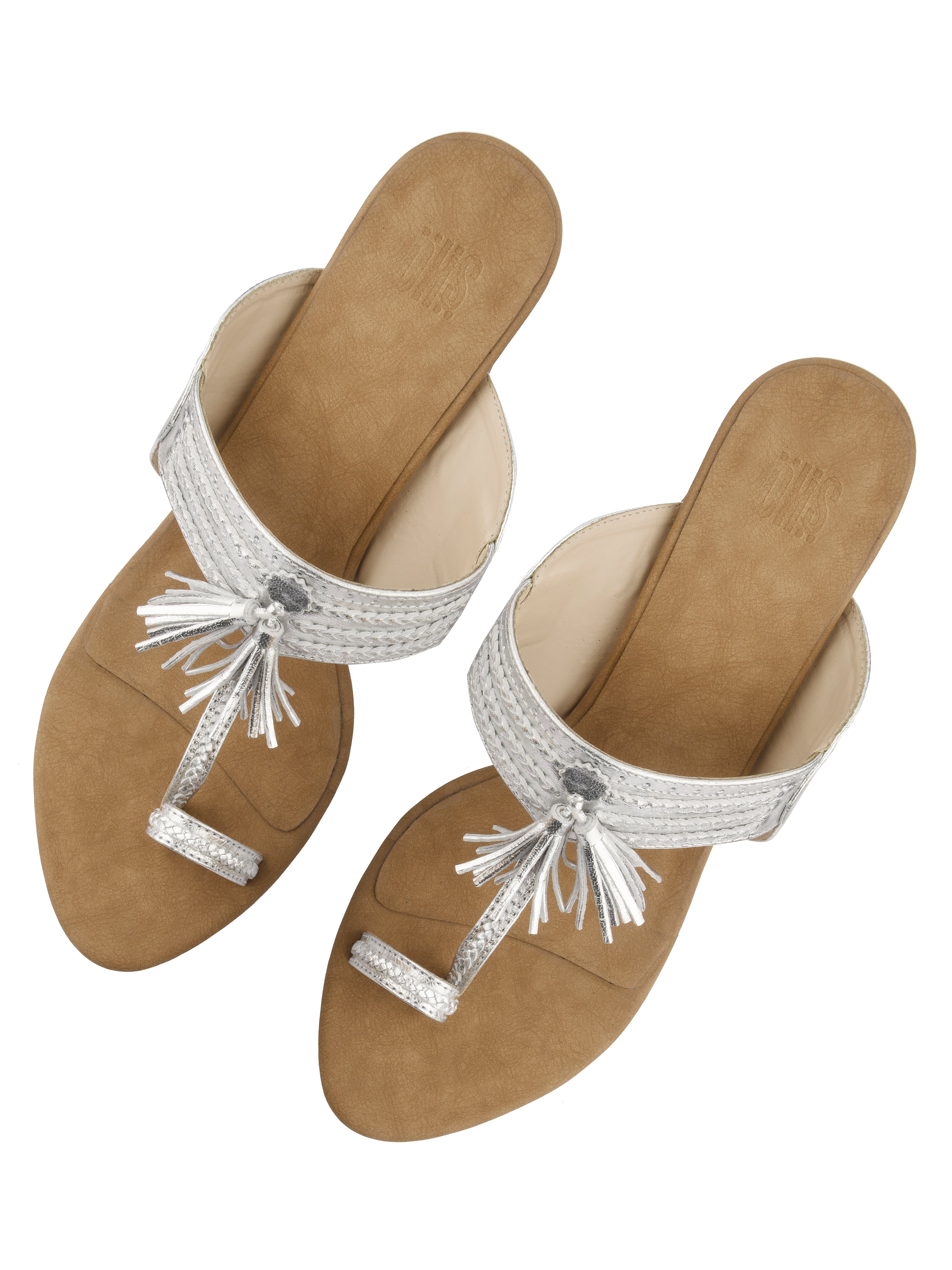 Silver & Tan Kolhapuri Block Heels For Women