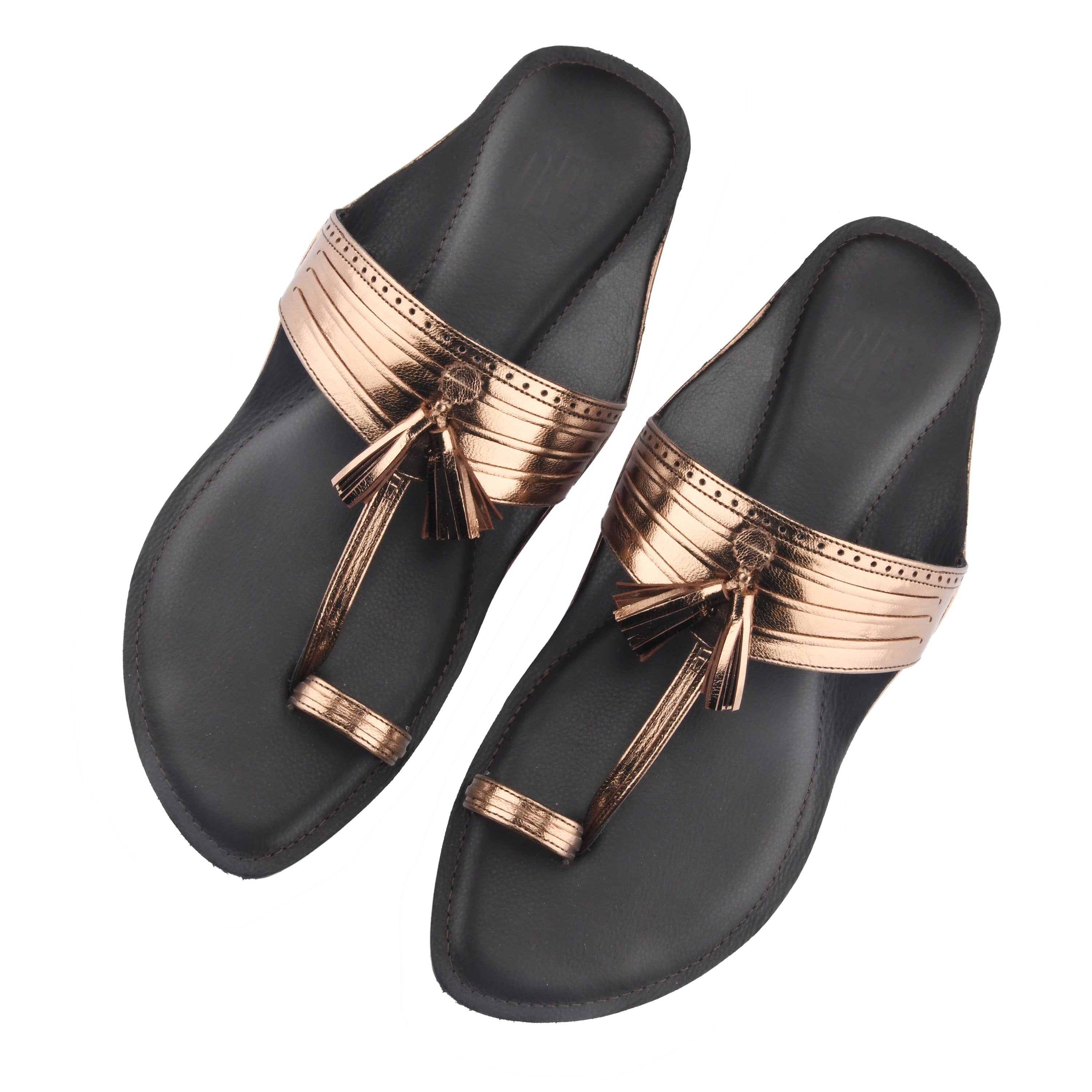 Bronze Kolhapuri Flats Sandals For Women