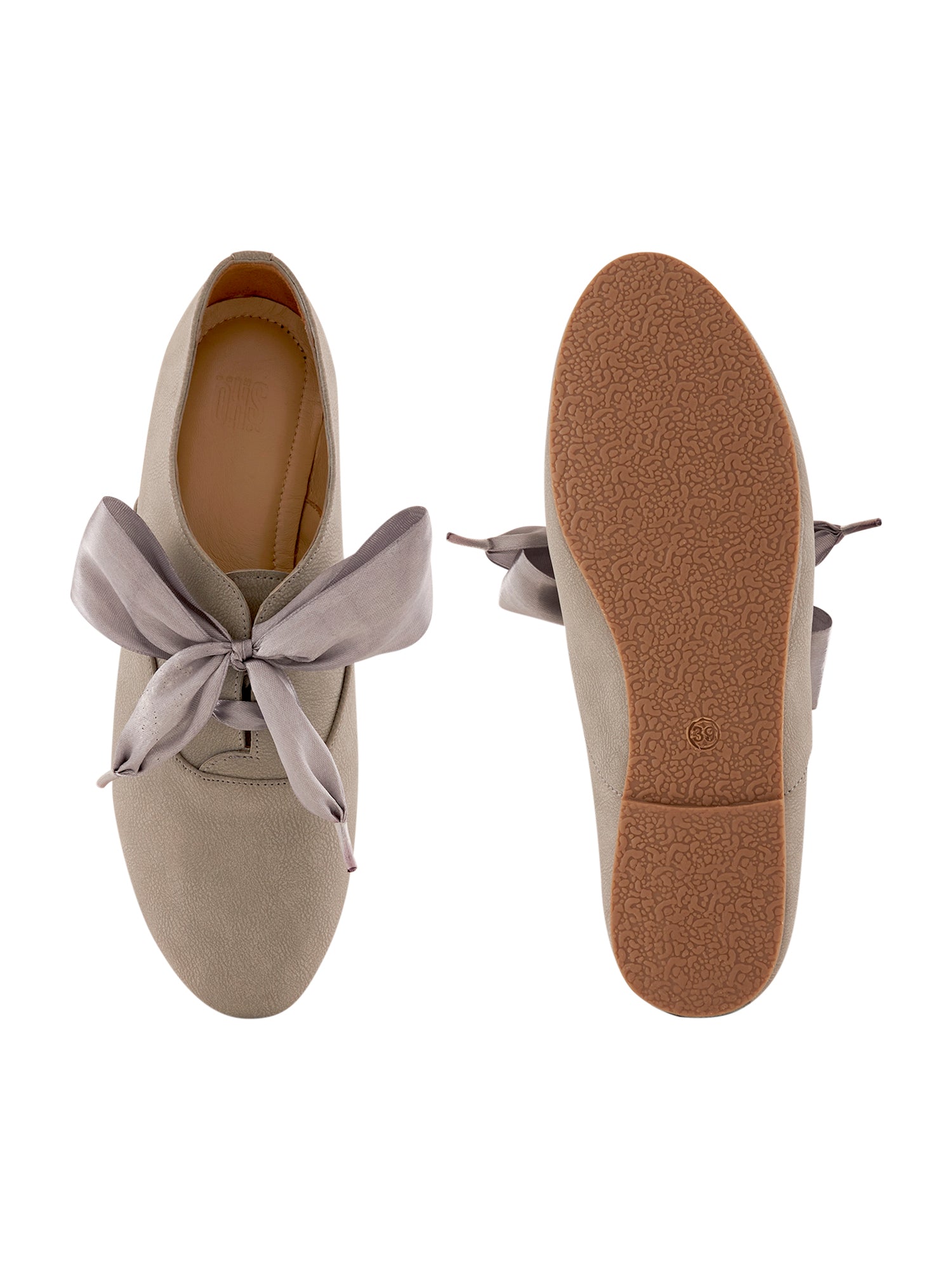 Freya Grey Derby Shoes With Bow Laces For Women