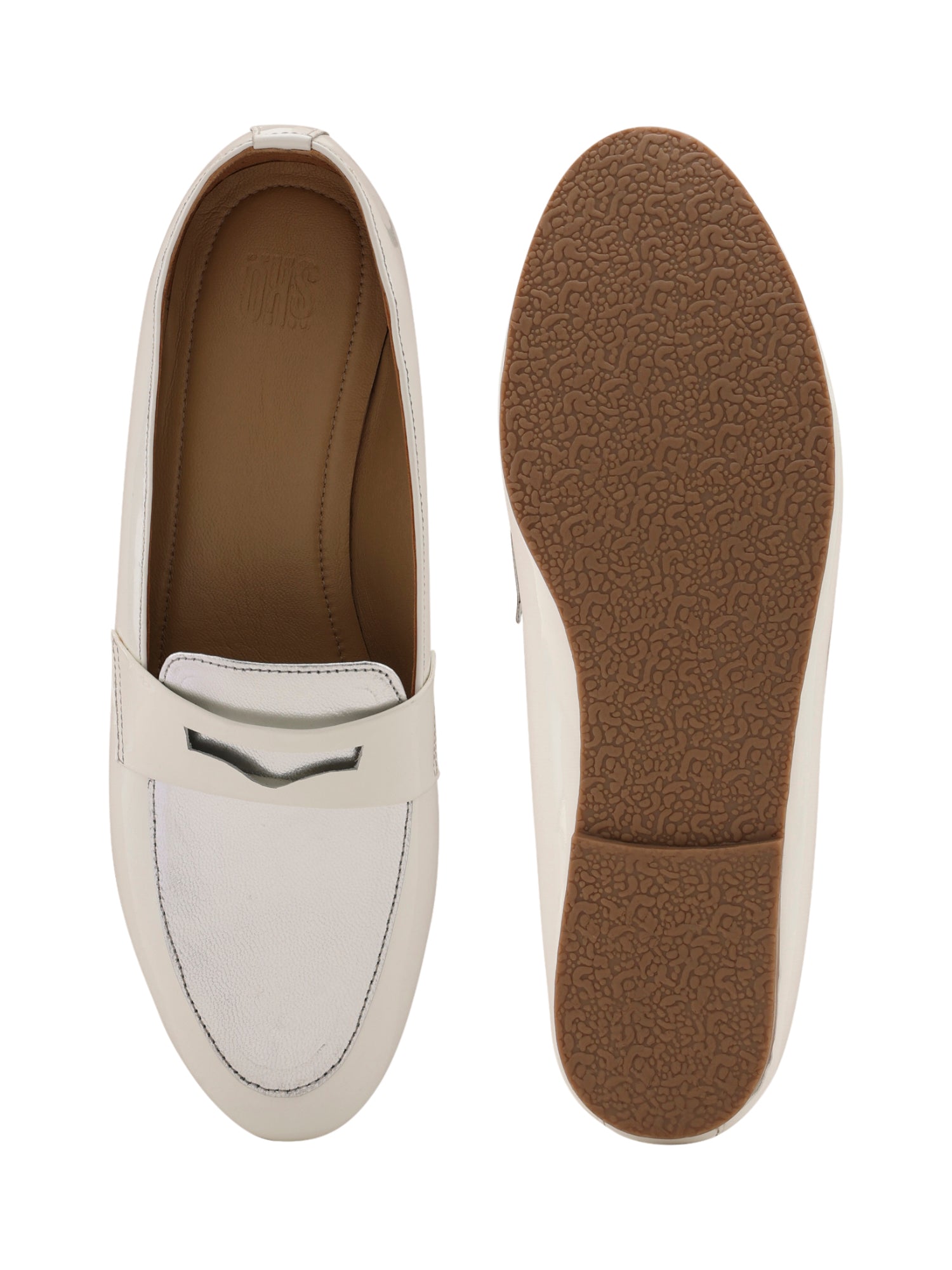 White Patent & Silver Penny Loafers