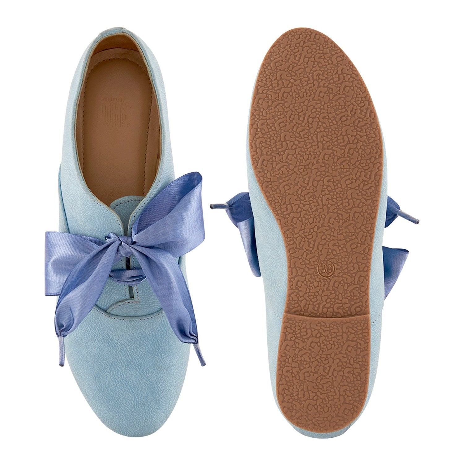 Freya Blue Derby Shoes With Bow Laces For Women