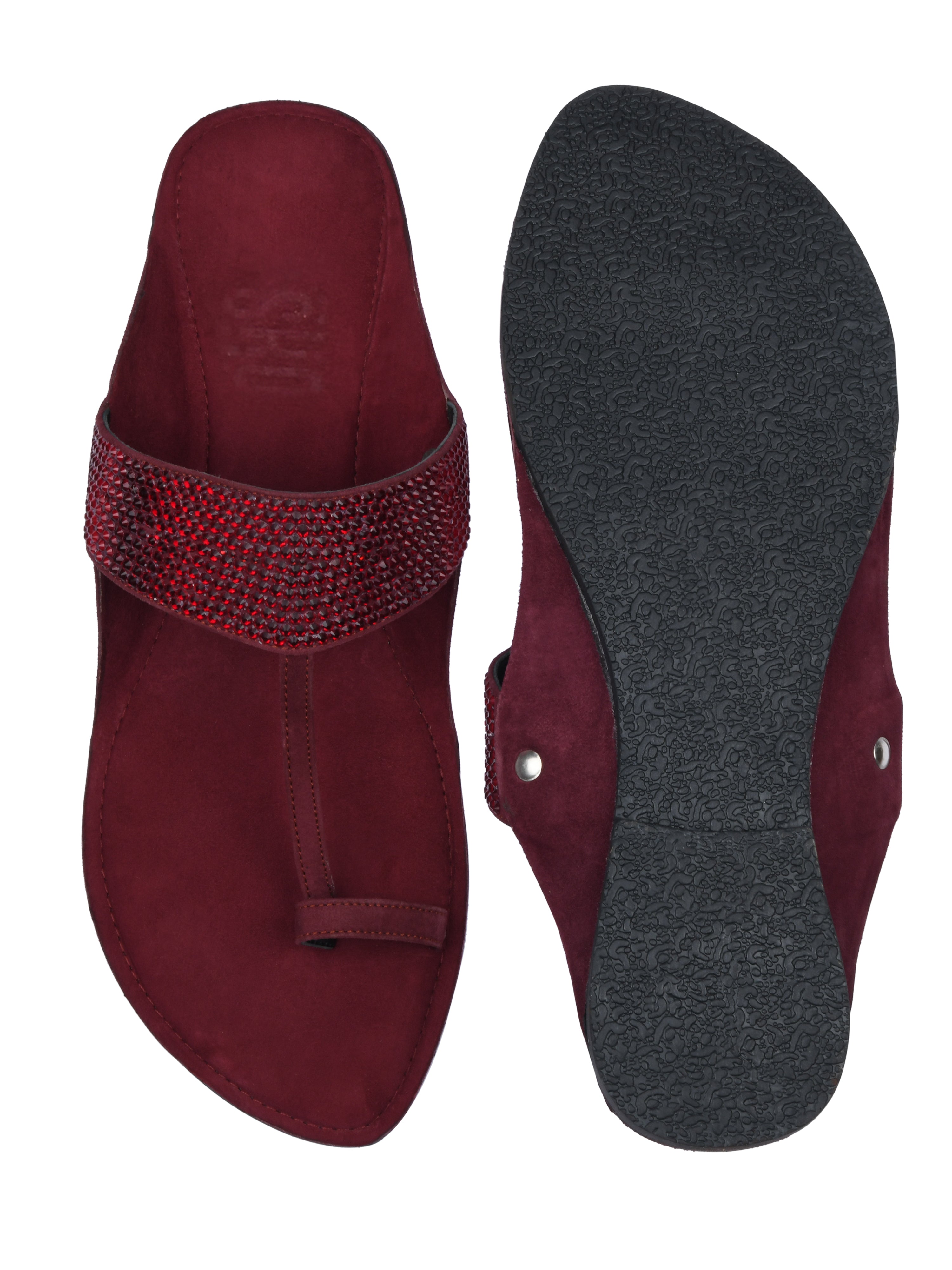 Maroon Crystal Kolhapuri Sandals For Men