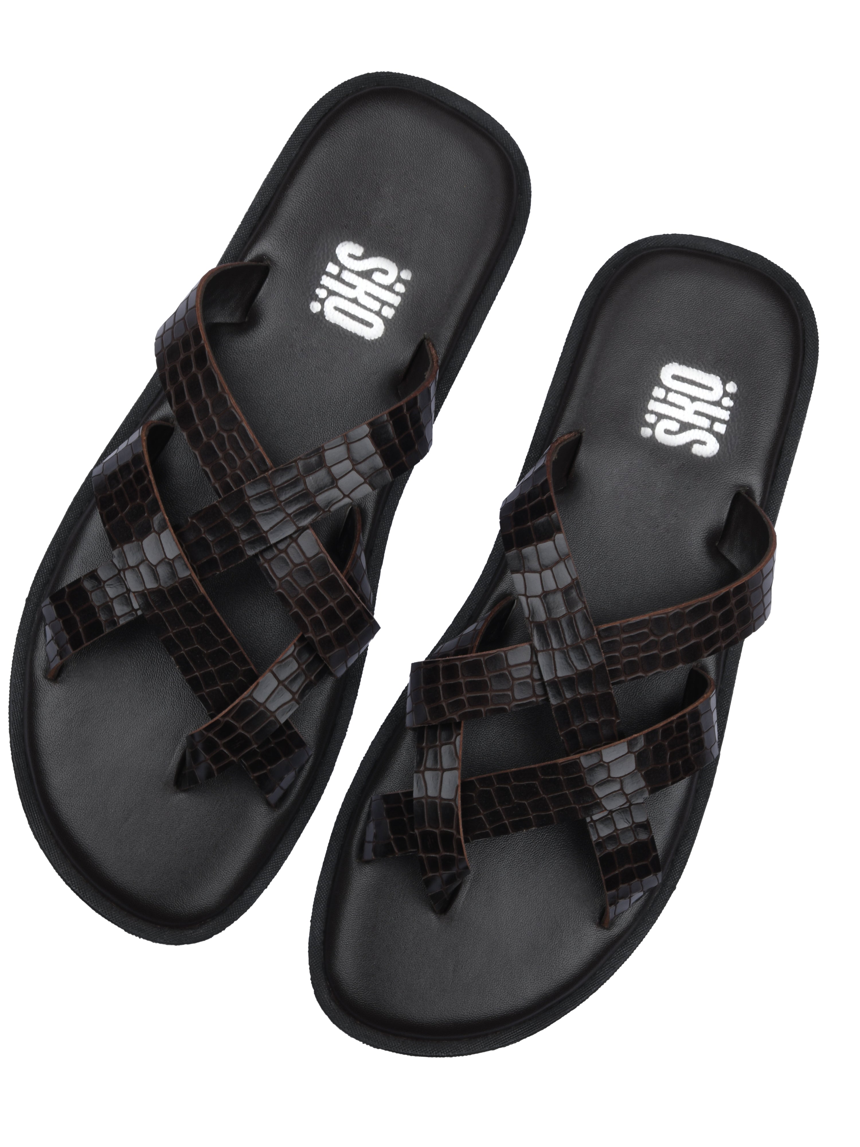 Salvadore Brown Croc Slippers For Men
