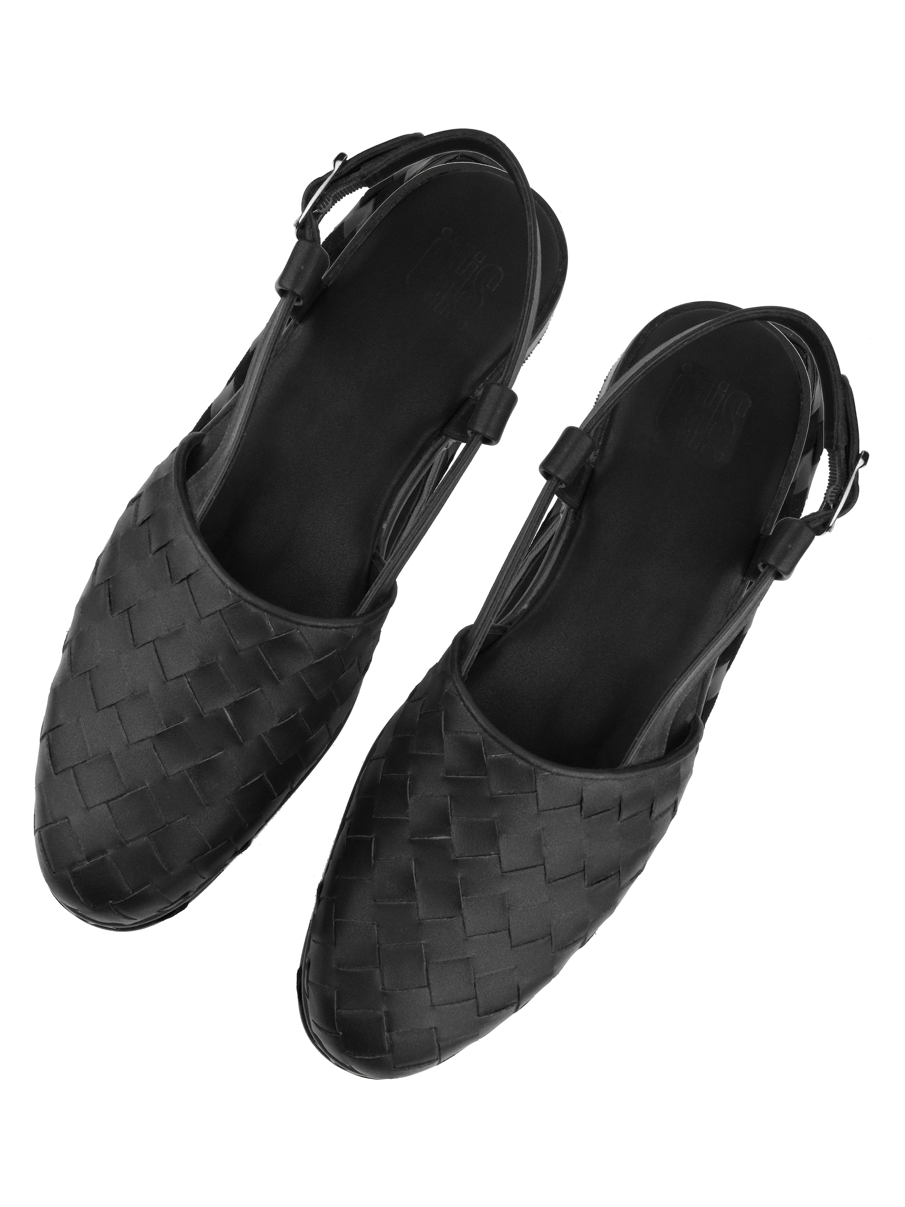 Black Weave Peshawari Sandals For Men