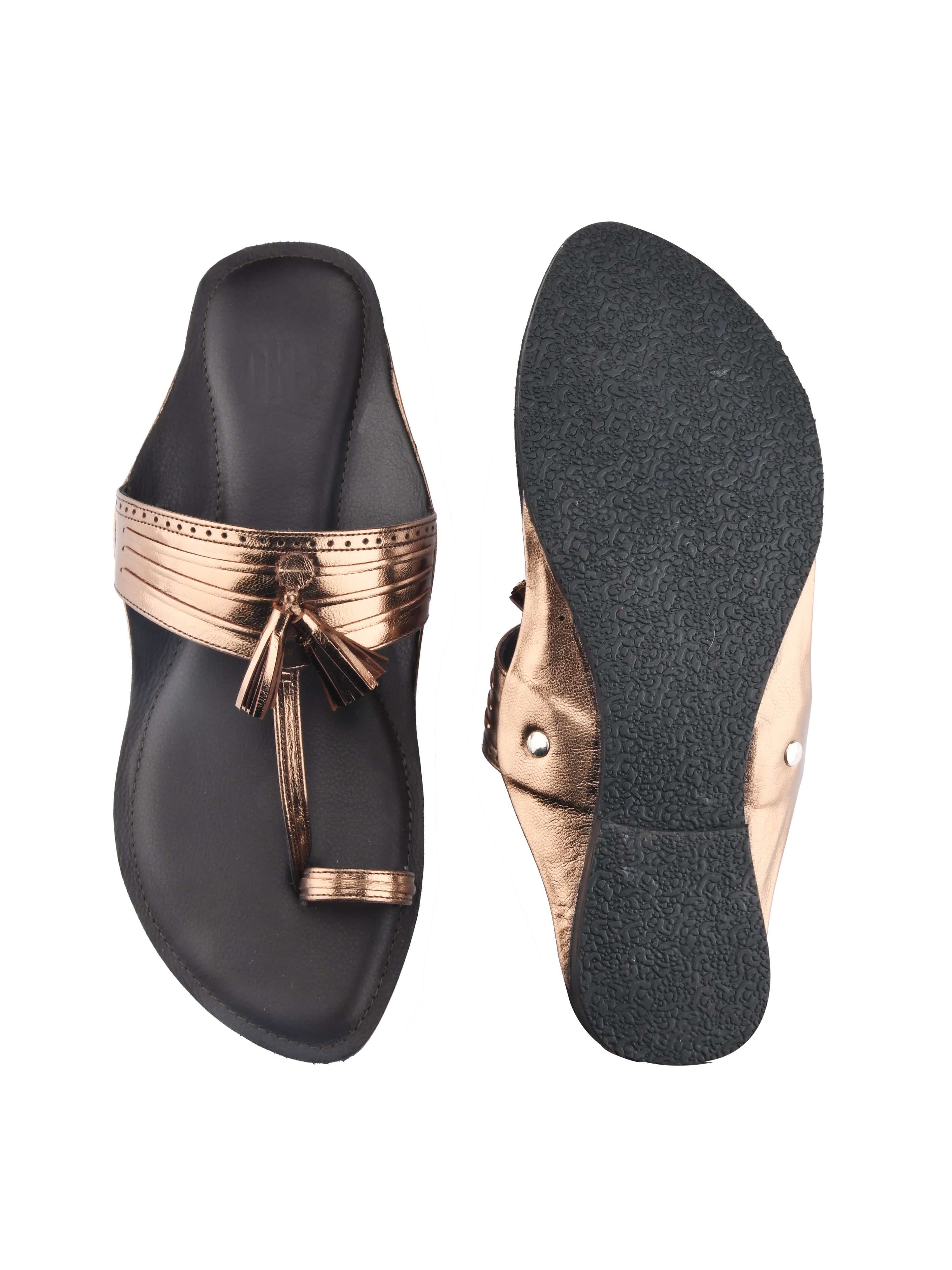 Bronze Kolhapuri Flats Sandals For Women
