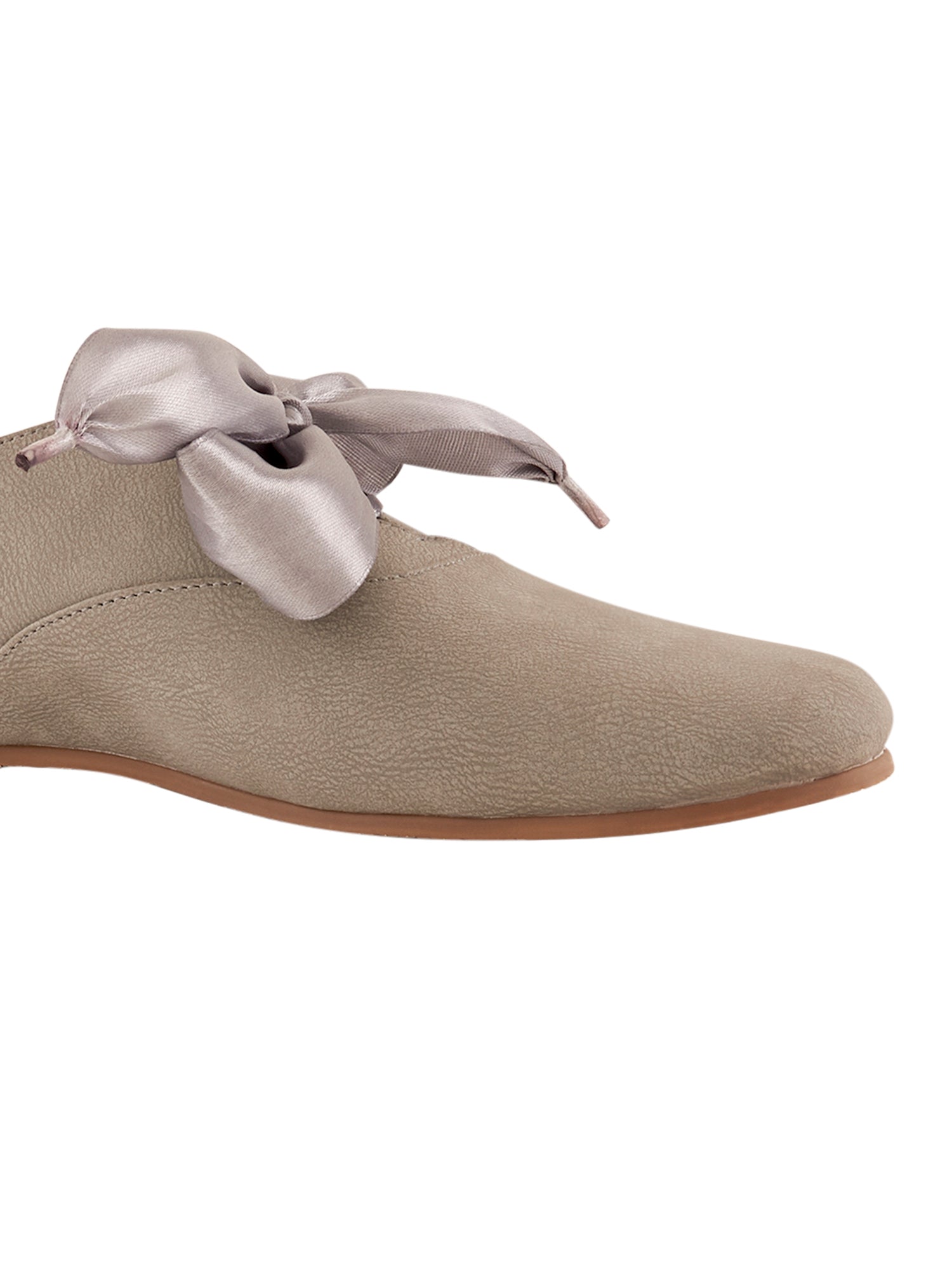 Freya Grey Derby Shoes With Bow Laces For Women