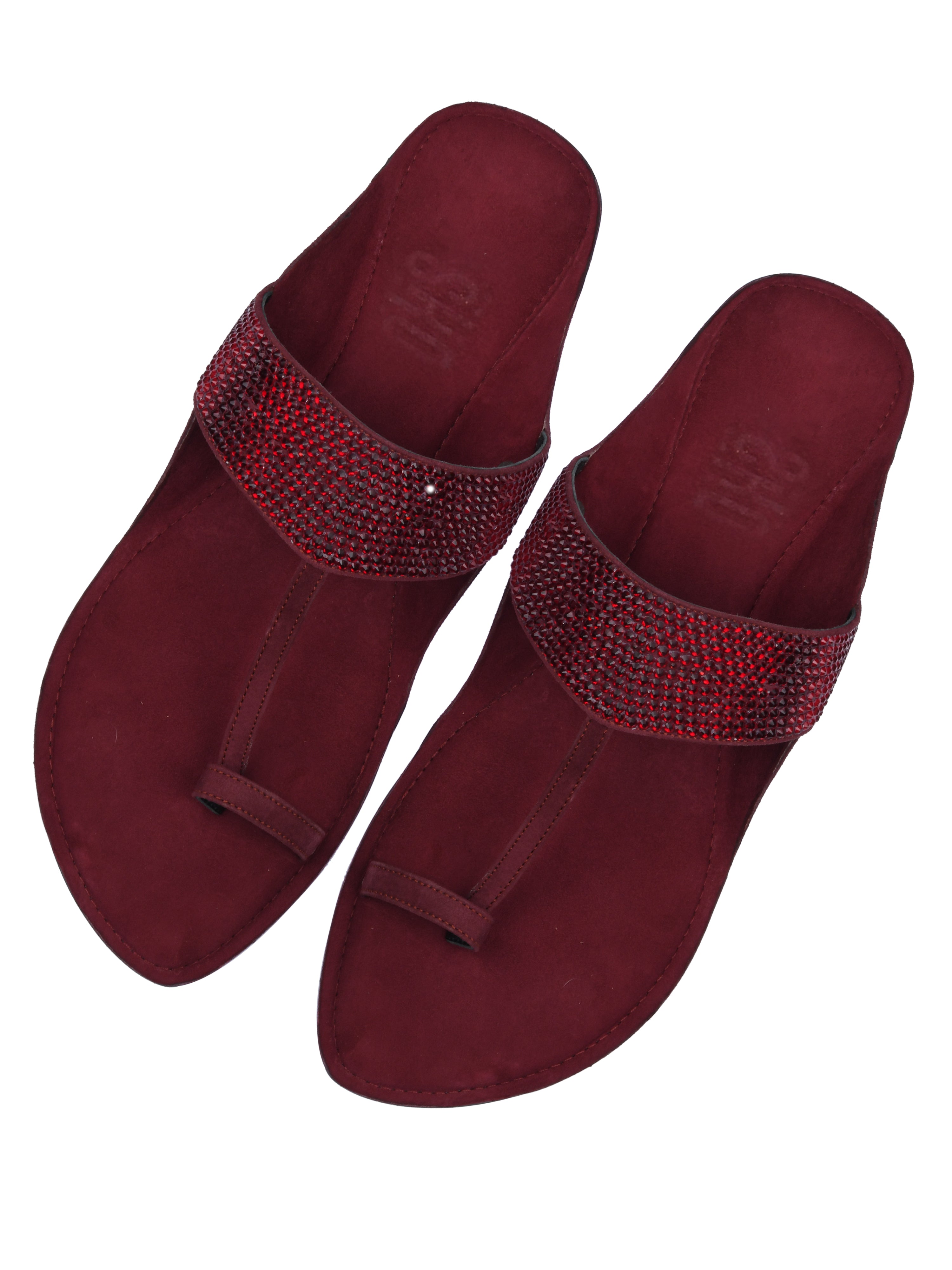 Maroon Crystal Kolhapuri Sandals For Men
