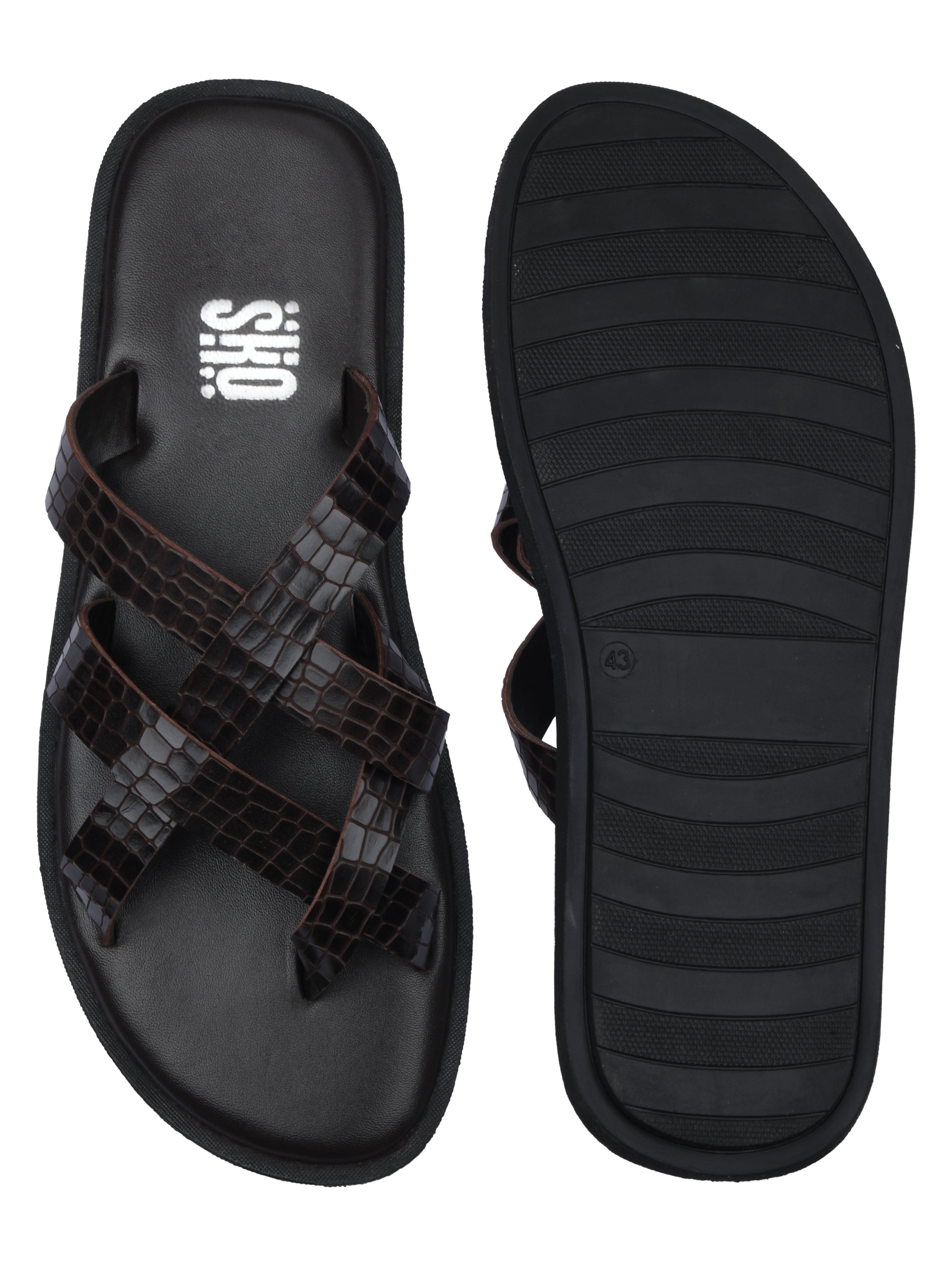 Salvadore Brown Croc Slippers For Men