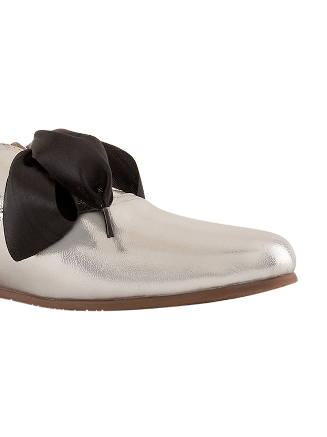 Freya Silver Derby Shoes With Bow Laces For Women