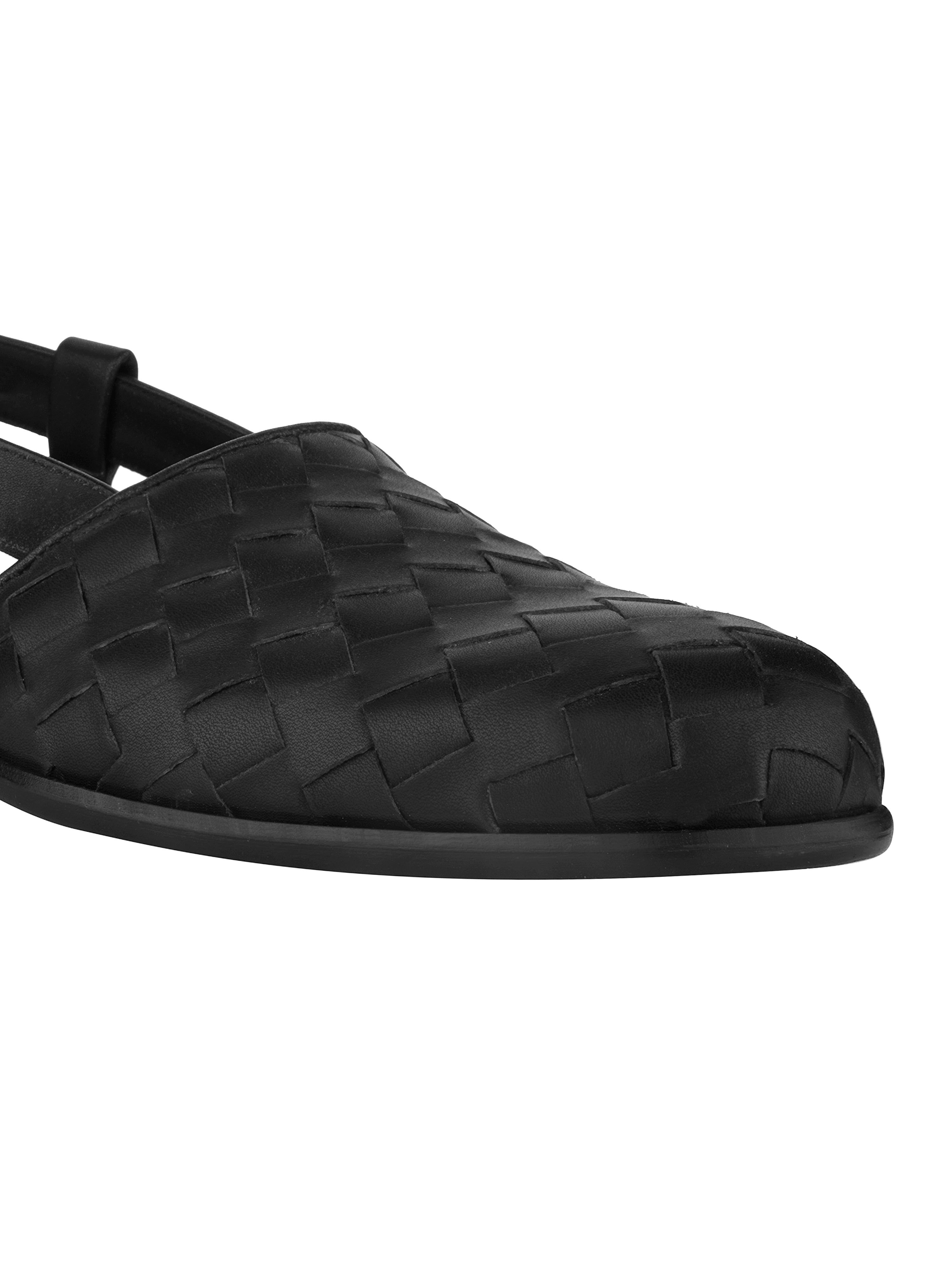 Black Weave Peshawari Sandals For Men