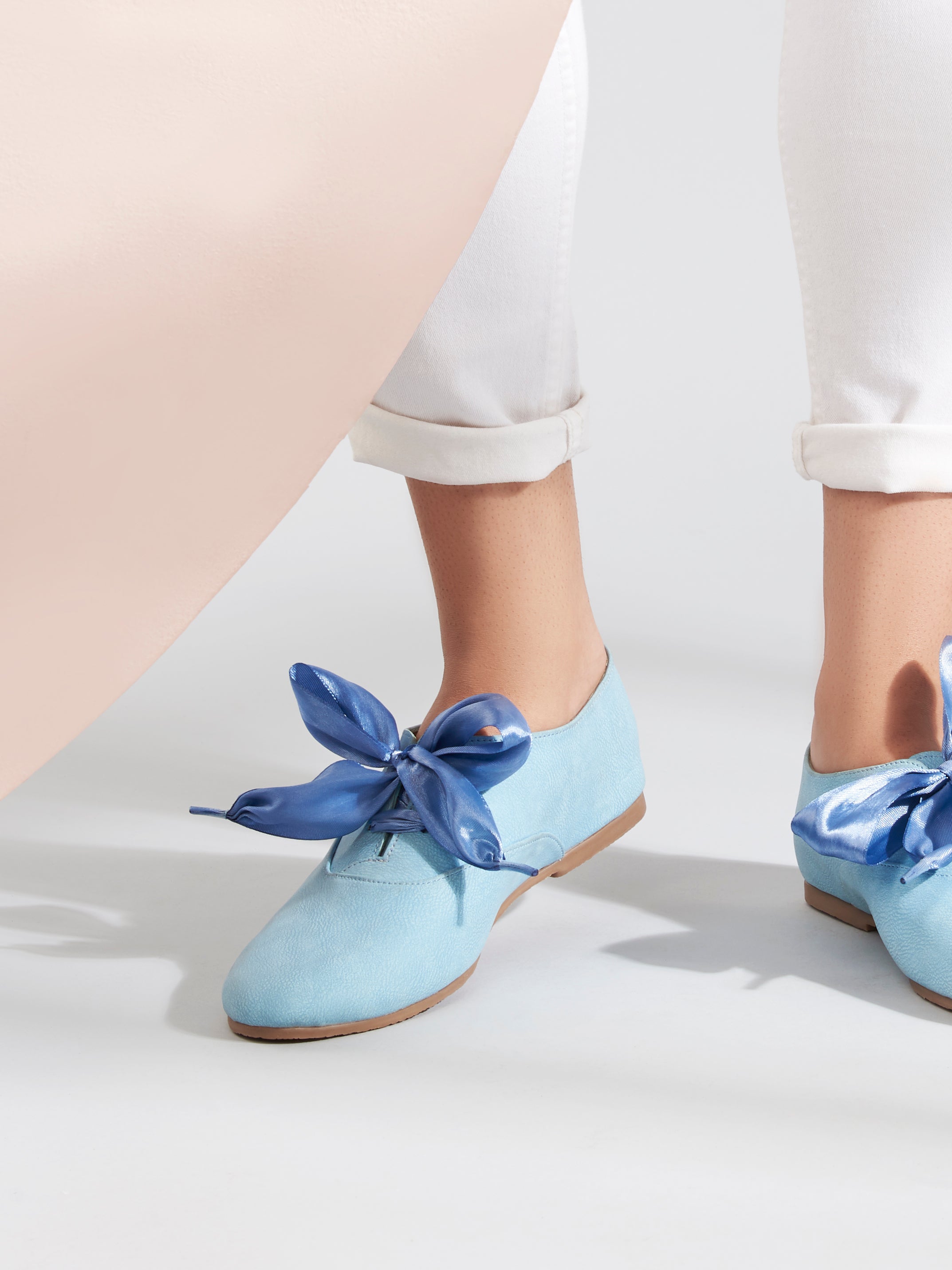 Freya Blue Derby Shoes With Bow Laces For Women