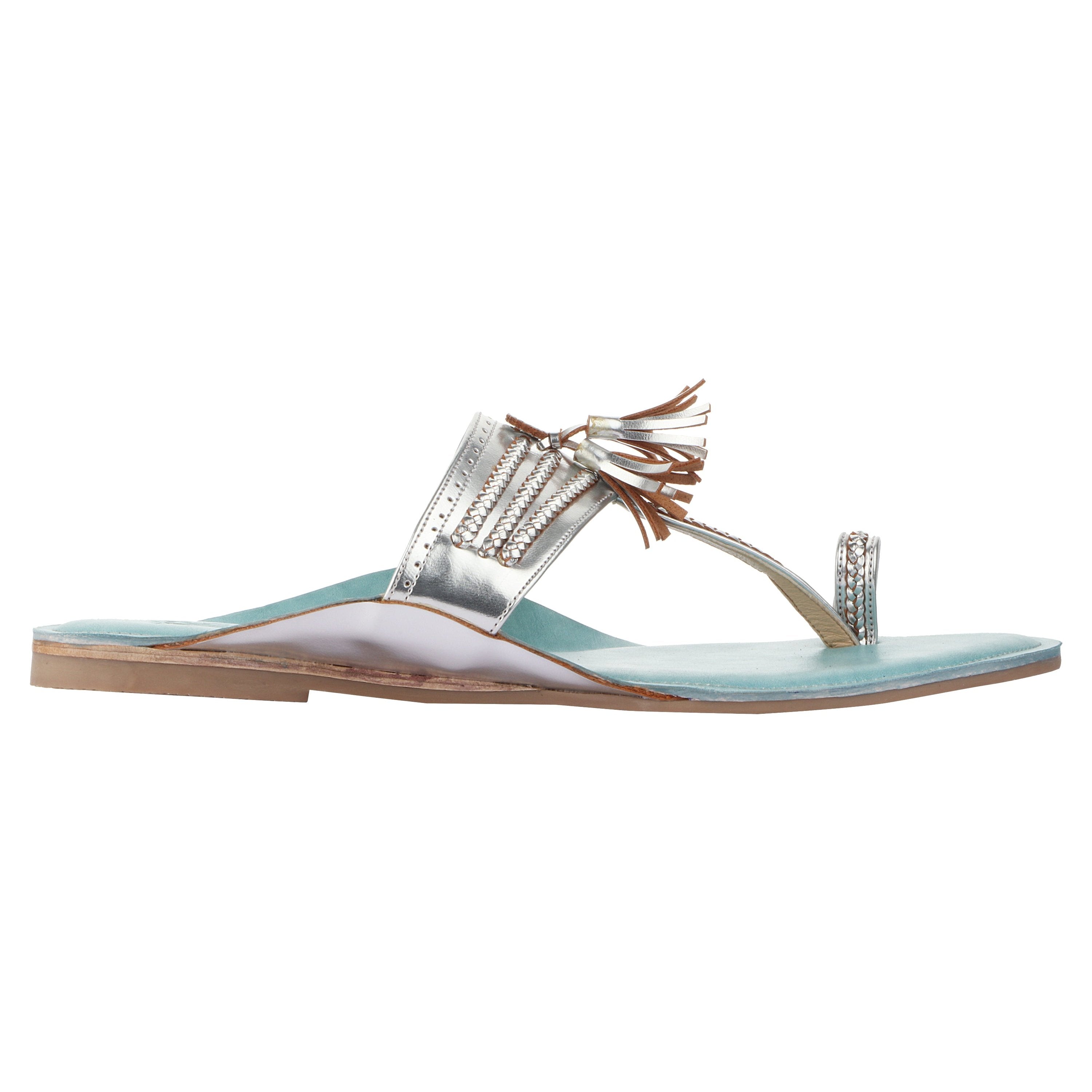 Silver Kolhapuri Flat Sandals For Women