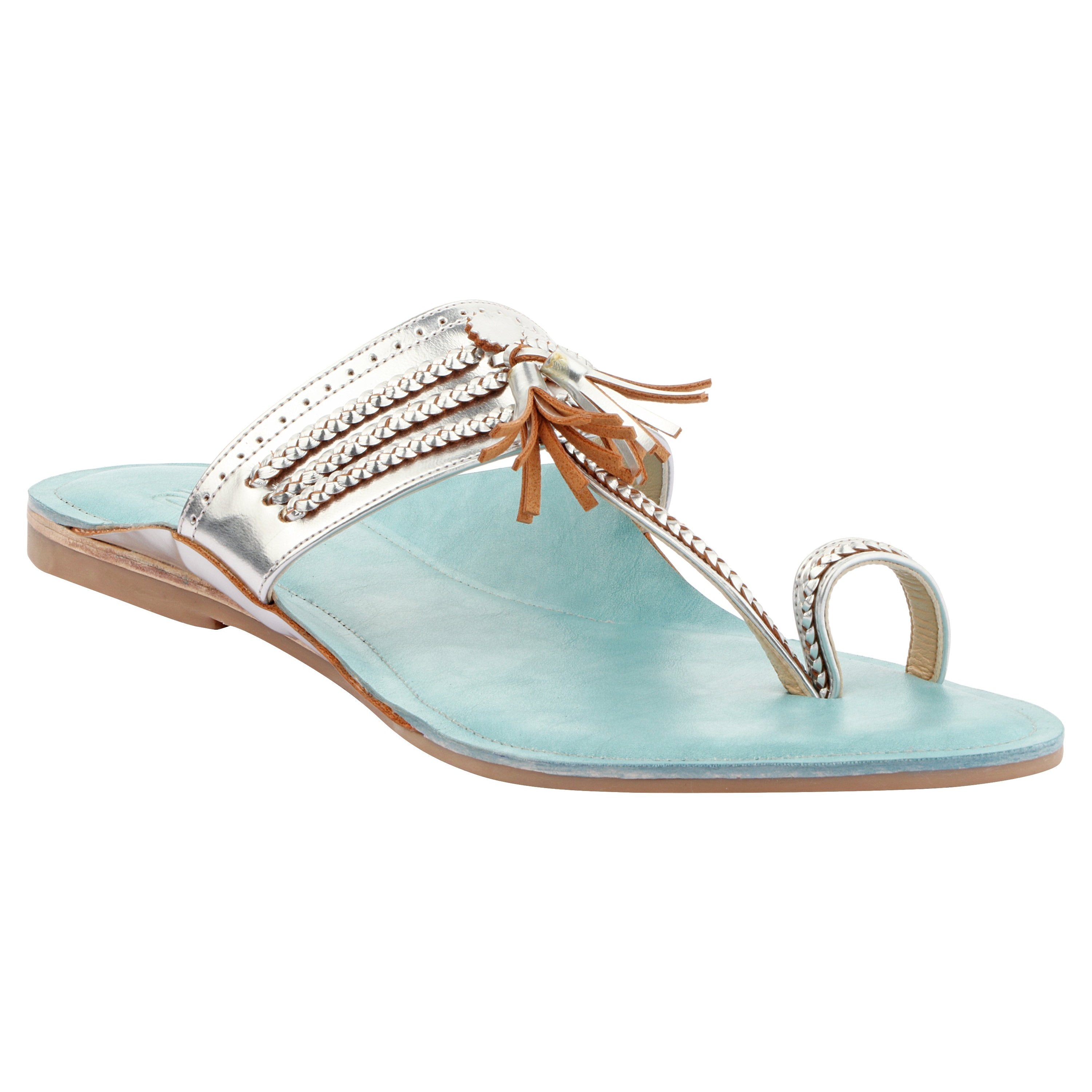 Silver Kolhapuri Flat Sandals For Women