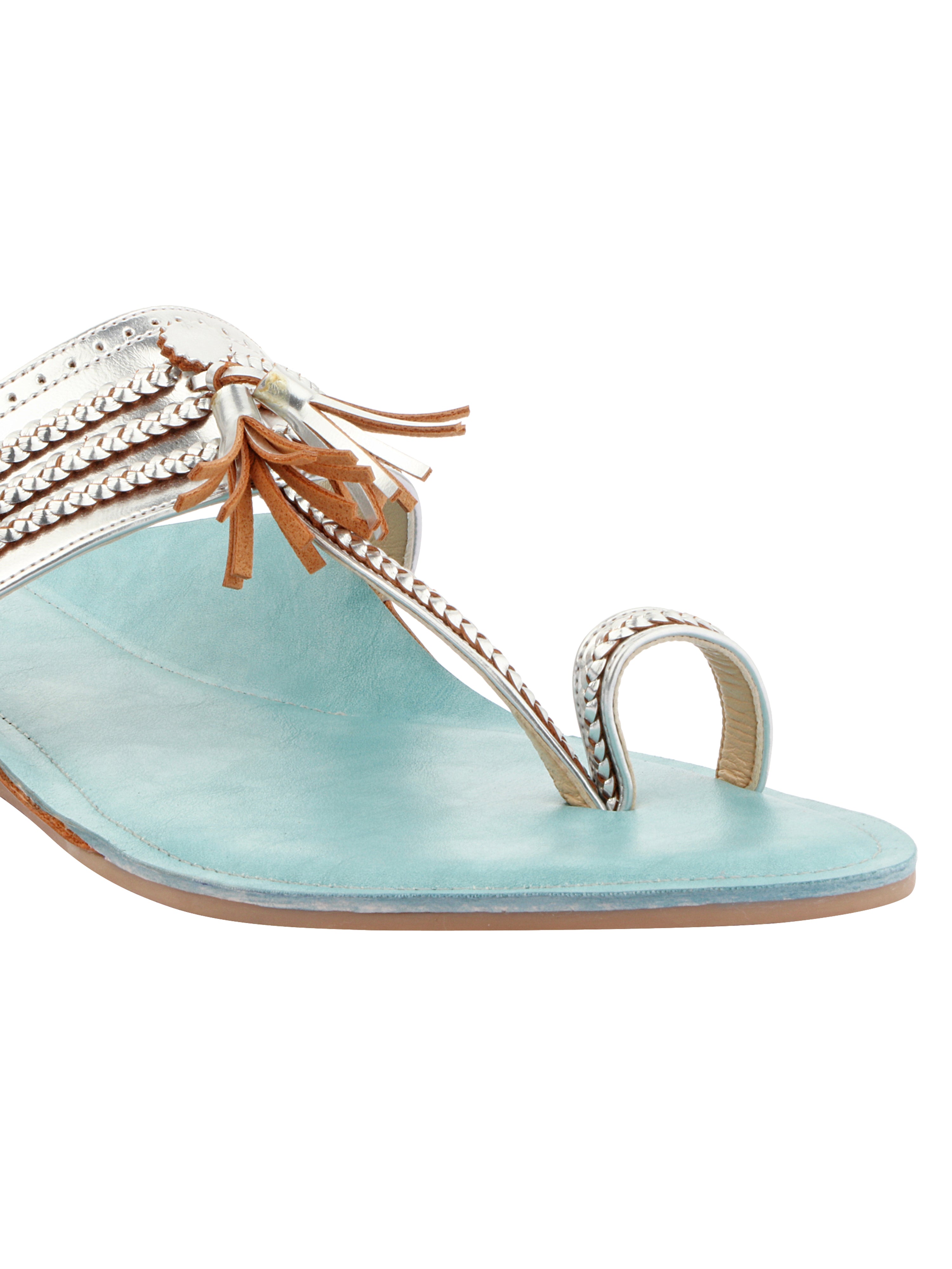 Silver Kolhapuri Flat Sandals For Women