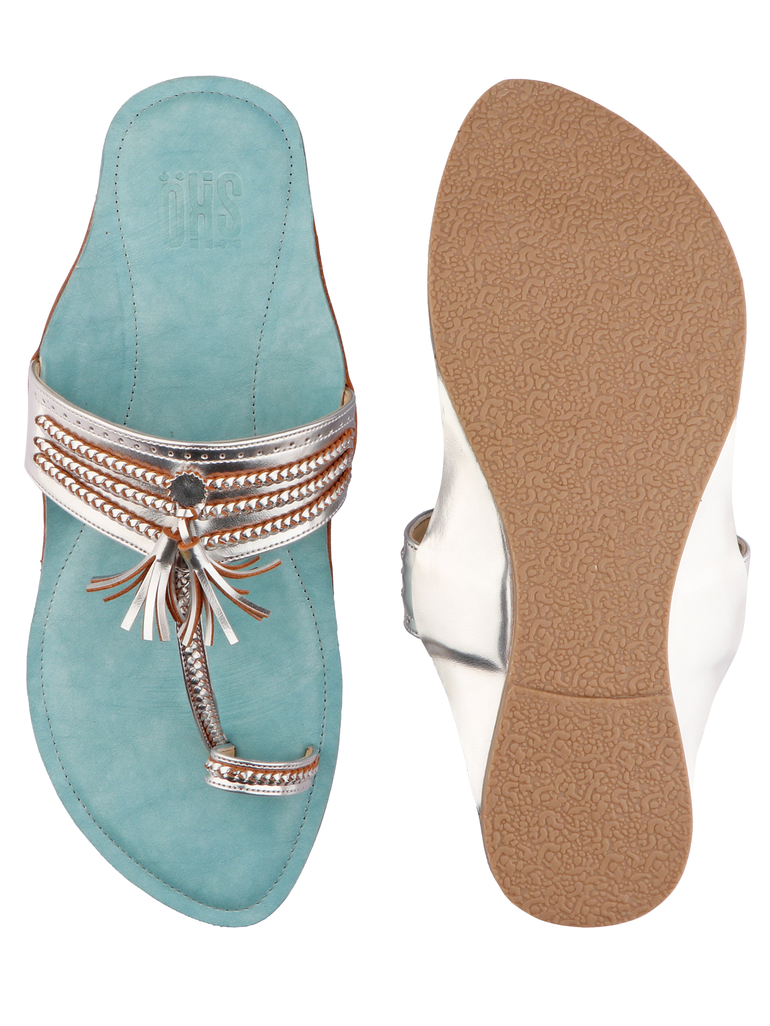 Silver Kolhapuri Flat Sandals For Women