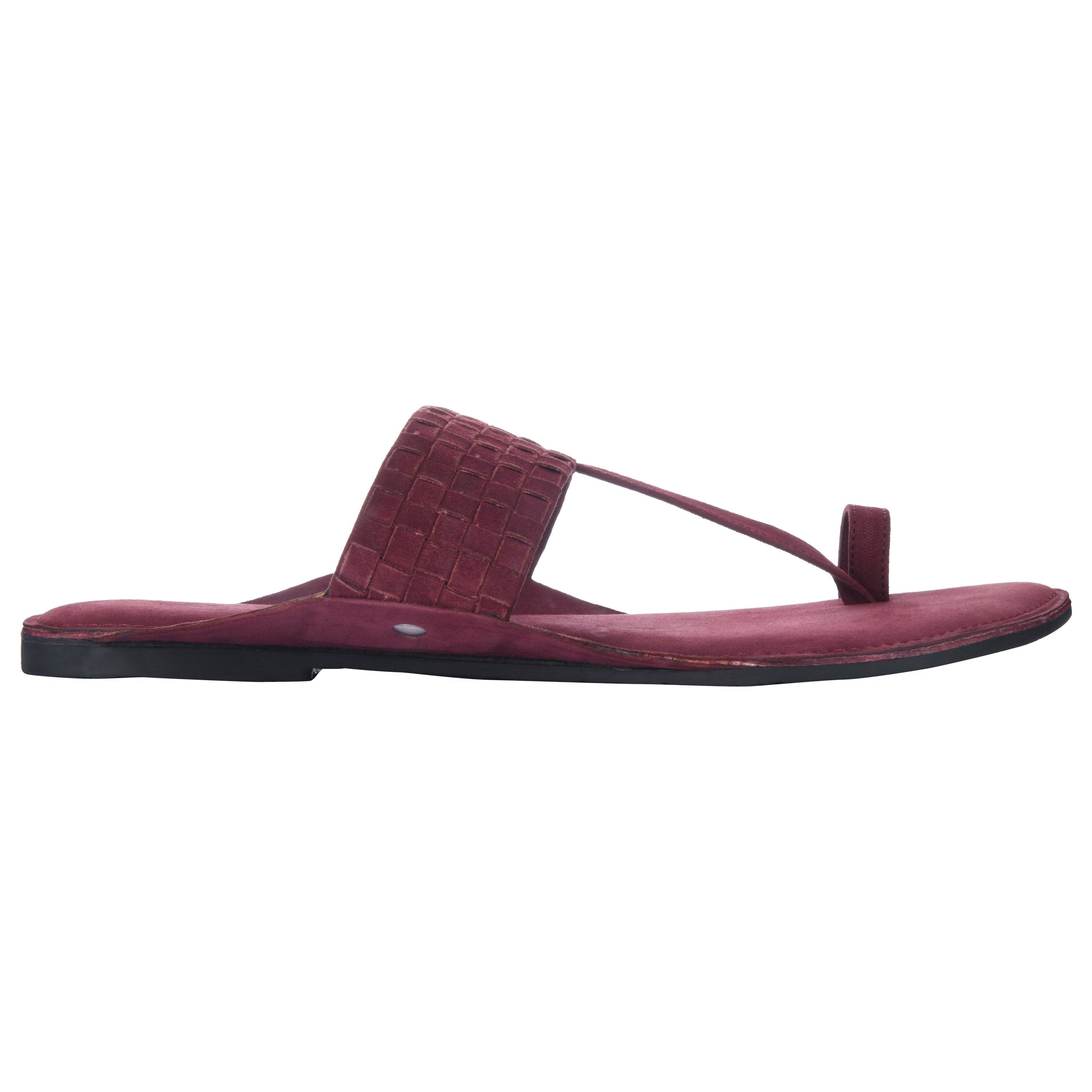 Maroon Suede Weave Kolhapuri Sandals For Women
