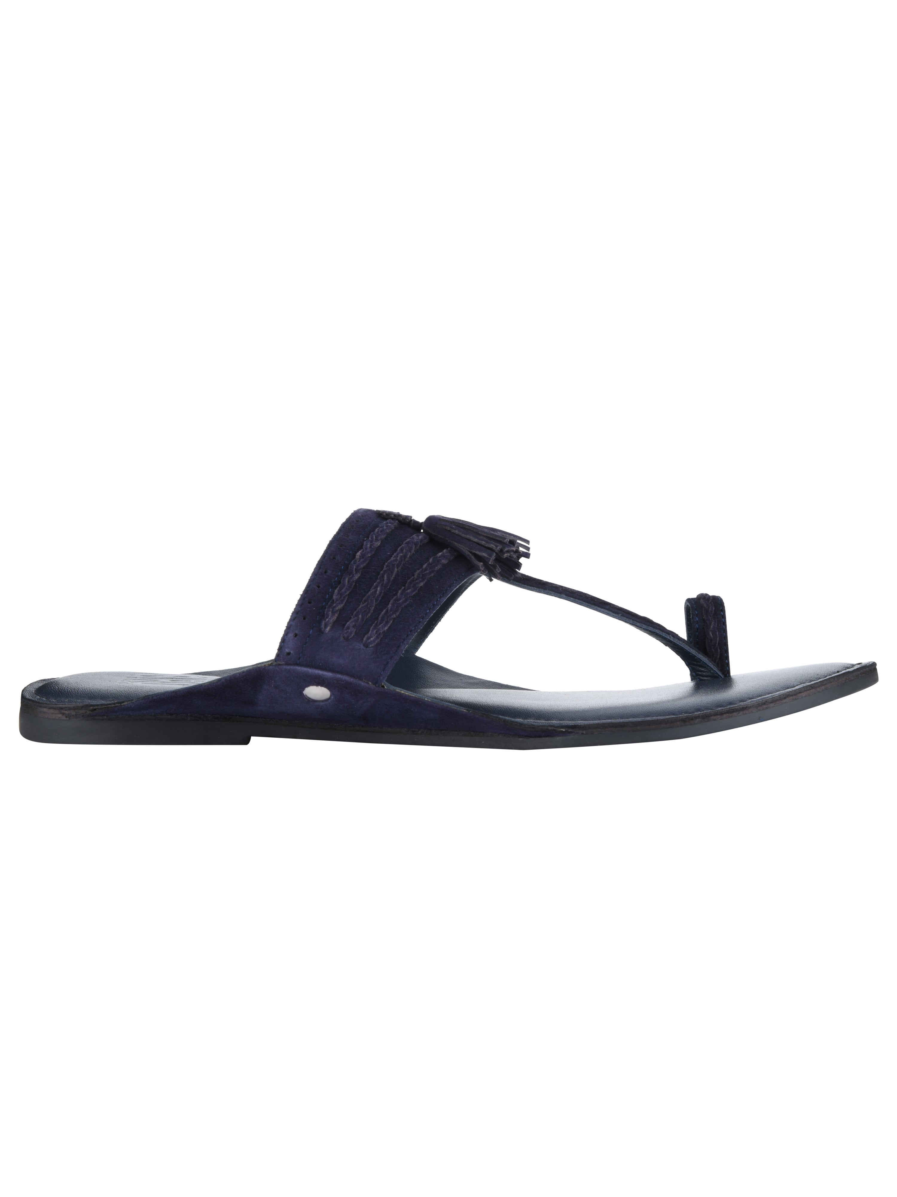 Blue Braided Kolhapuri Slippers For Men