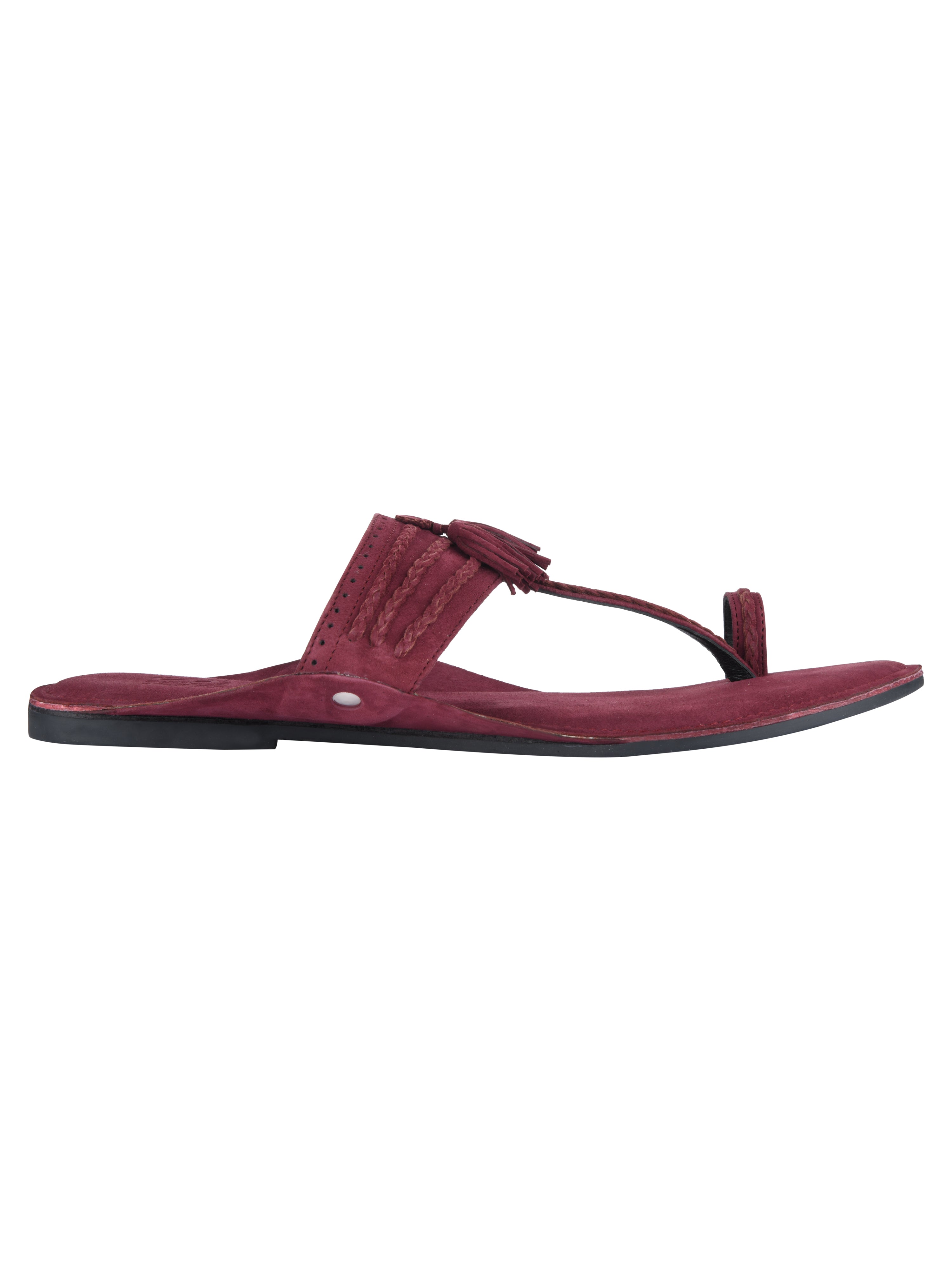 Maroon Braided Suede Kolhapuri Sandals For Women