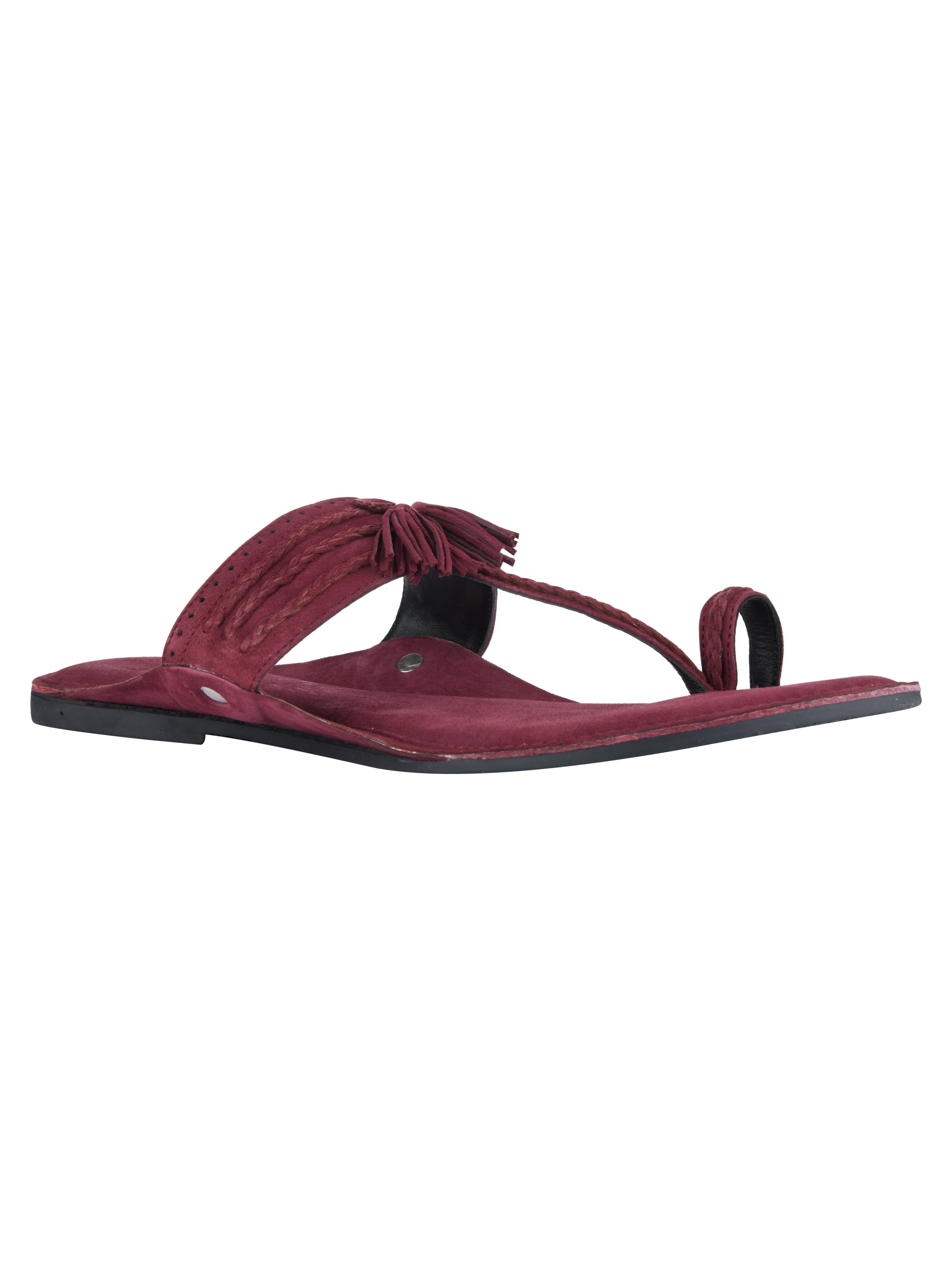 Maroon Braided Suede Kolhapuri Slippers For Men