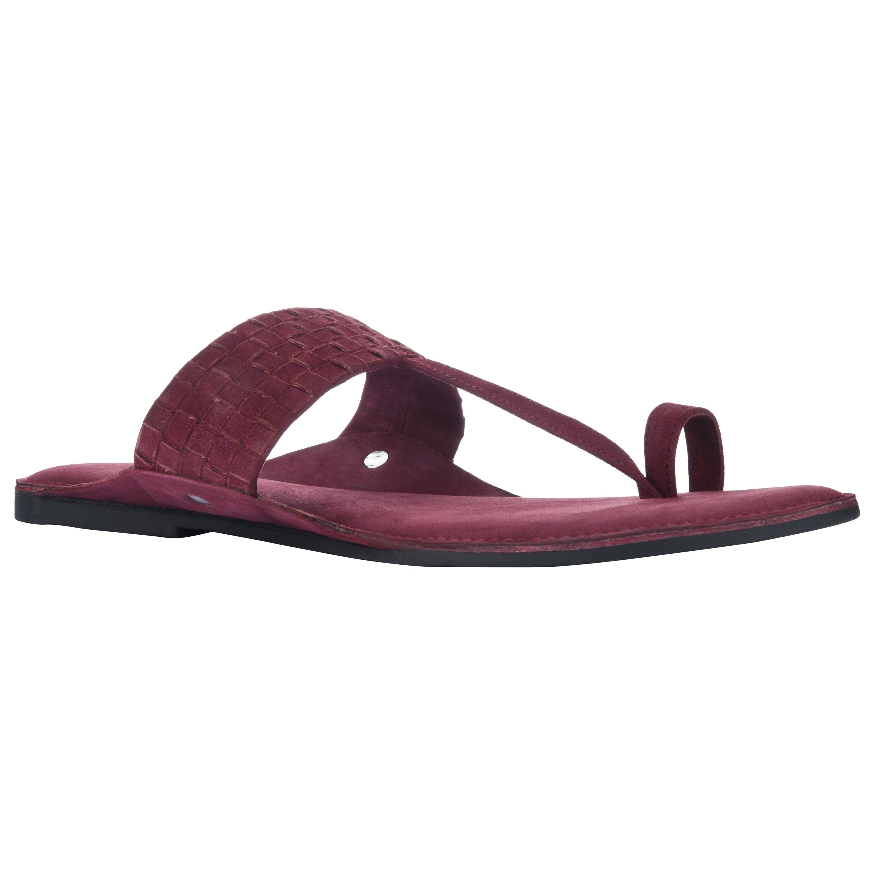 Maroon Suede Weave Kolhapuri Sandals For Women