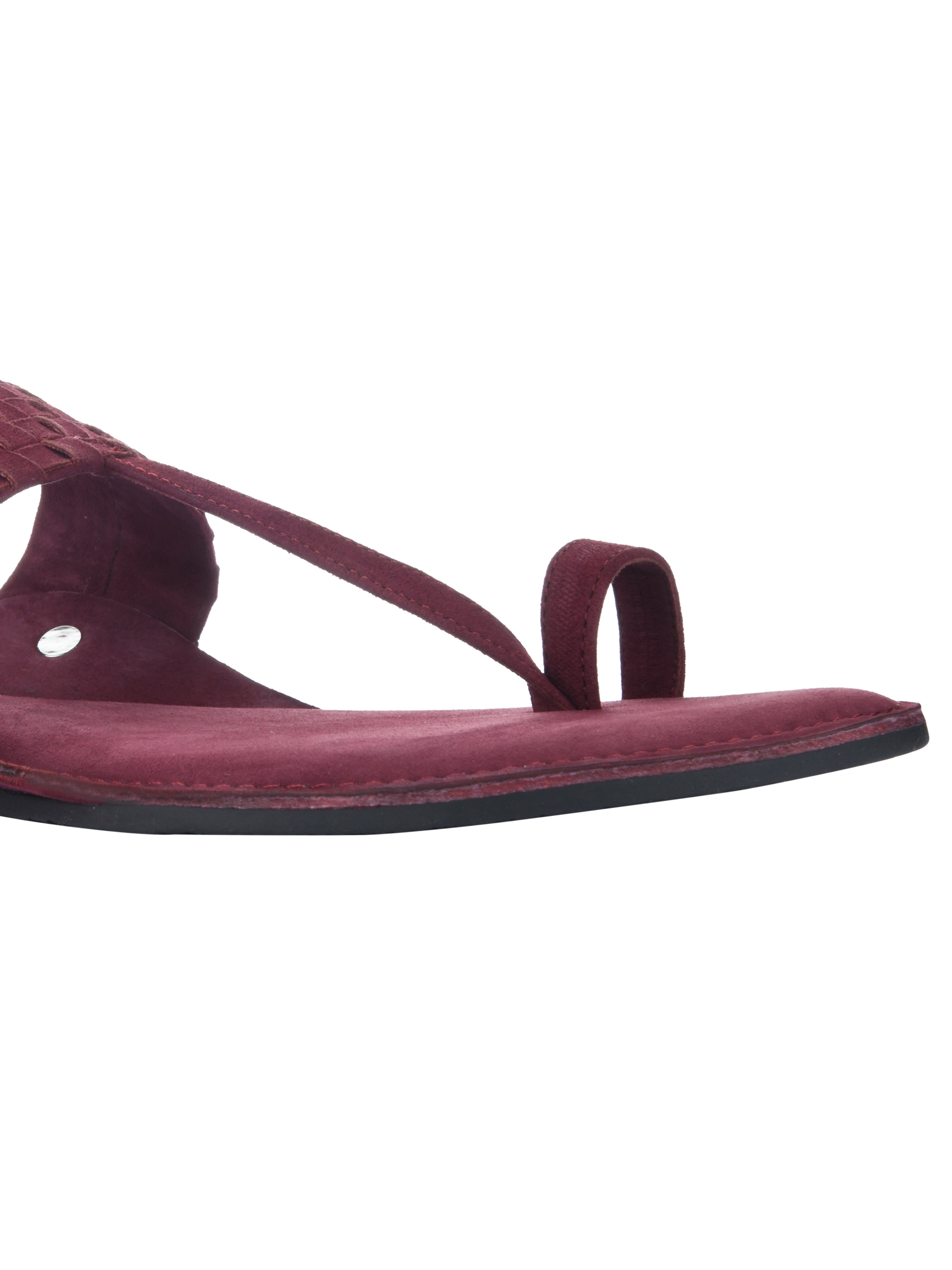 Maroon Suede Weave Kolhapuri Sandals For Women
