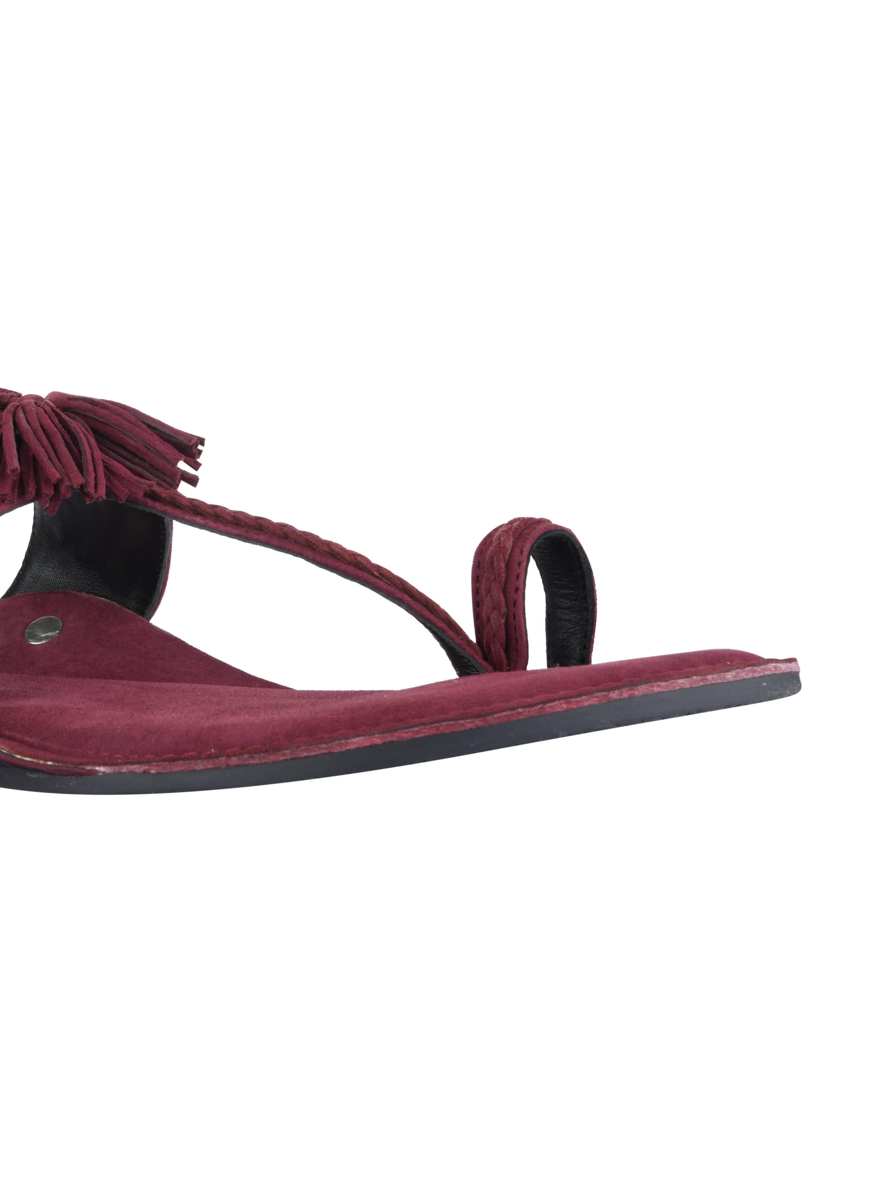Maroon Braided Suede Kolhapuri Sandals For Women