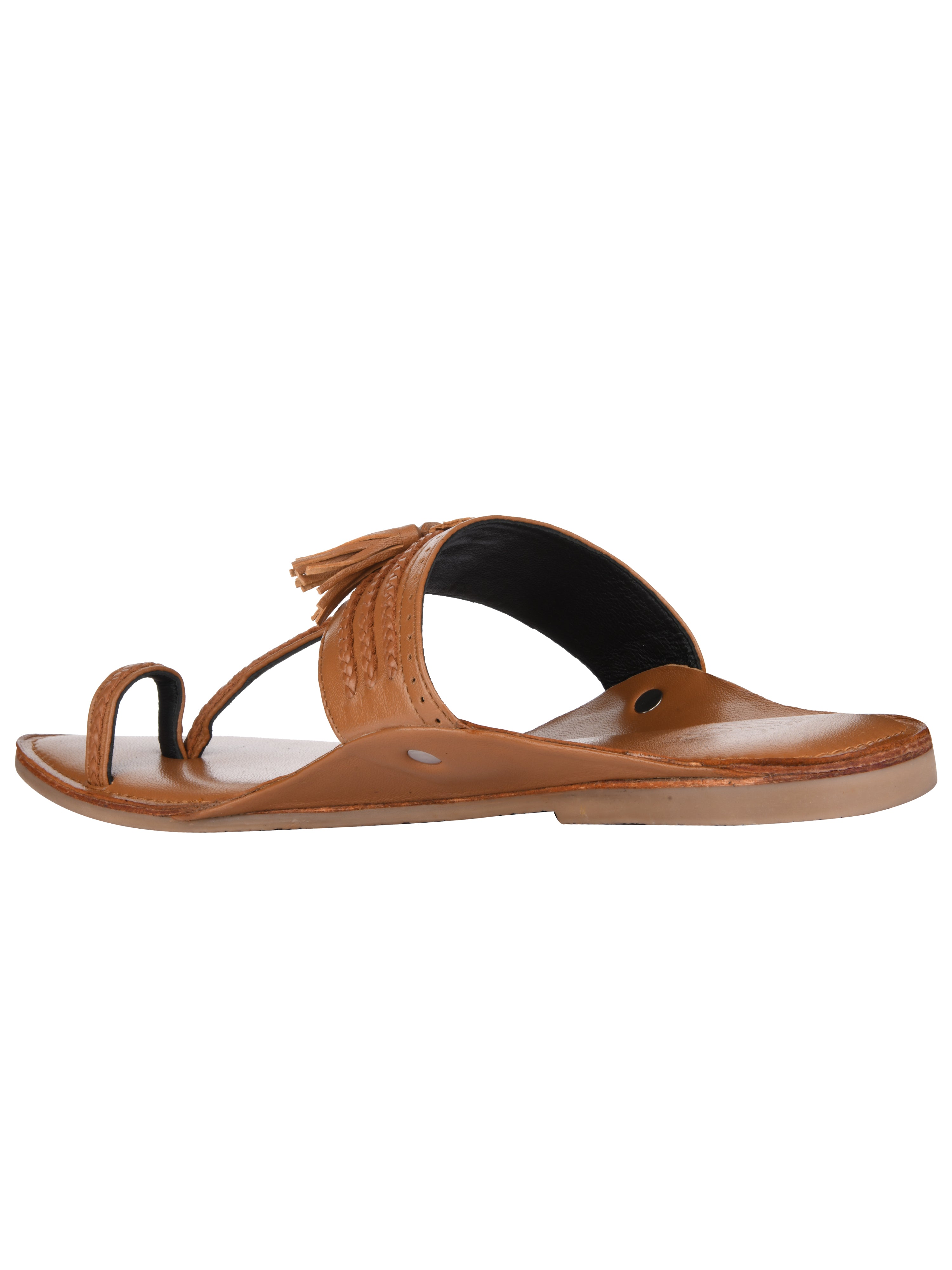 Tan Braided Kolhapuri Flat Sandals For Women