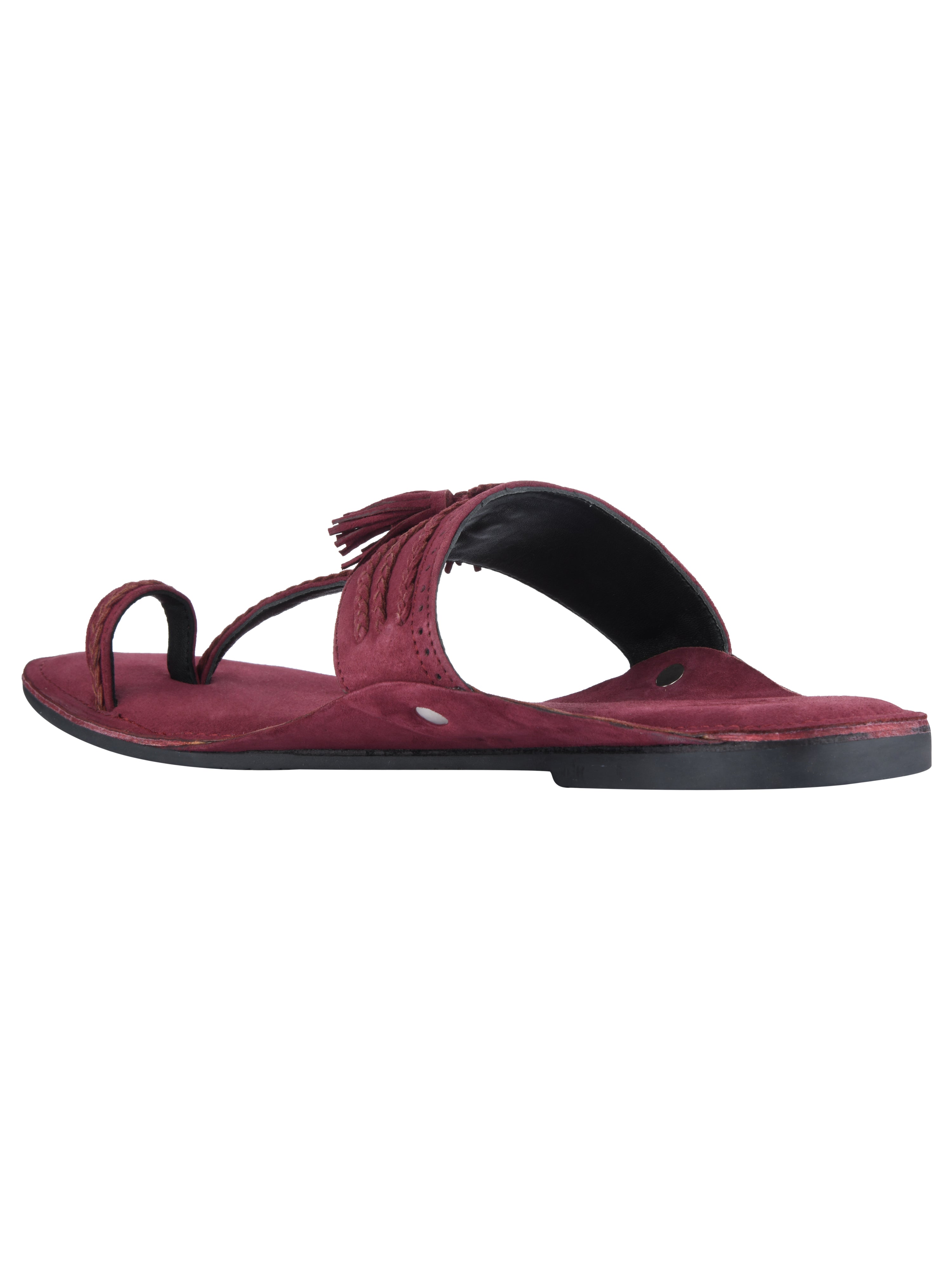 Maroon Braided Suede Kolhapuri Sandals For Women